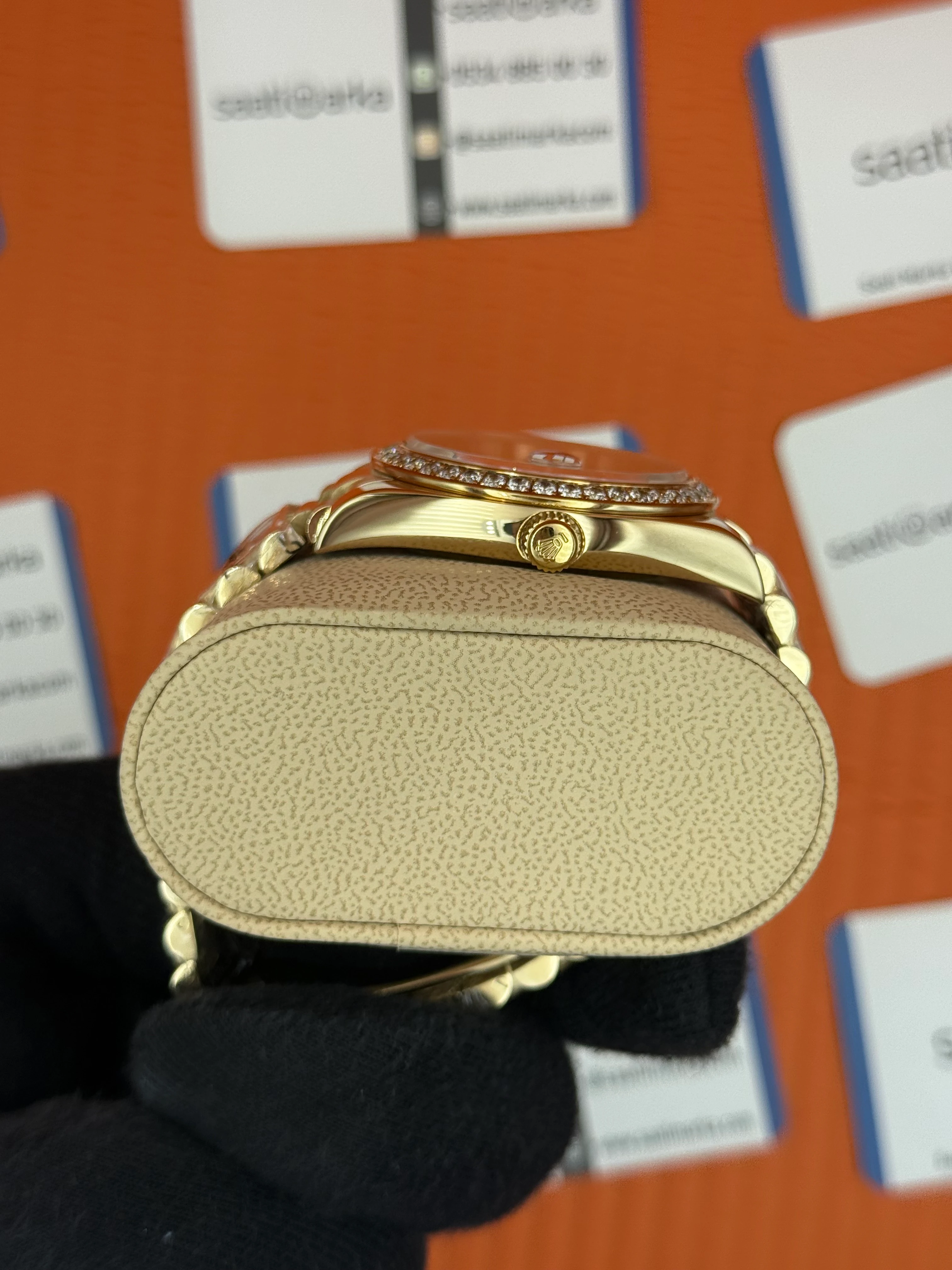 ROLEX Day Date taşlı kadran-bezel gold president kordon