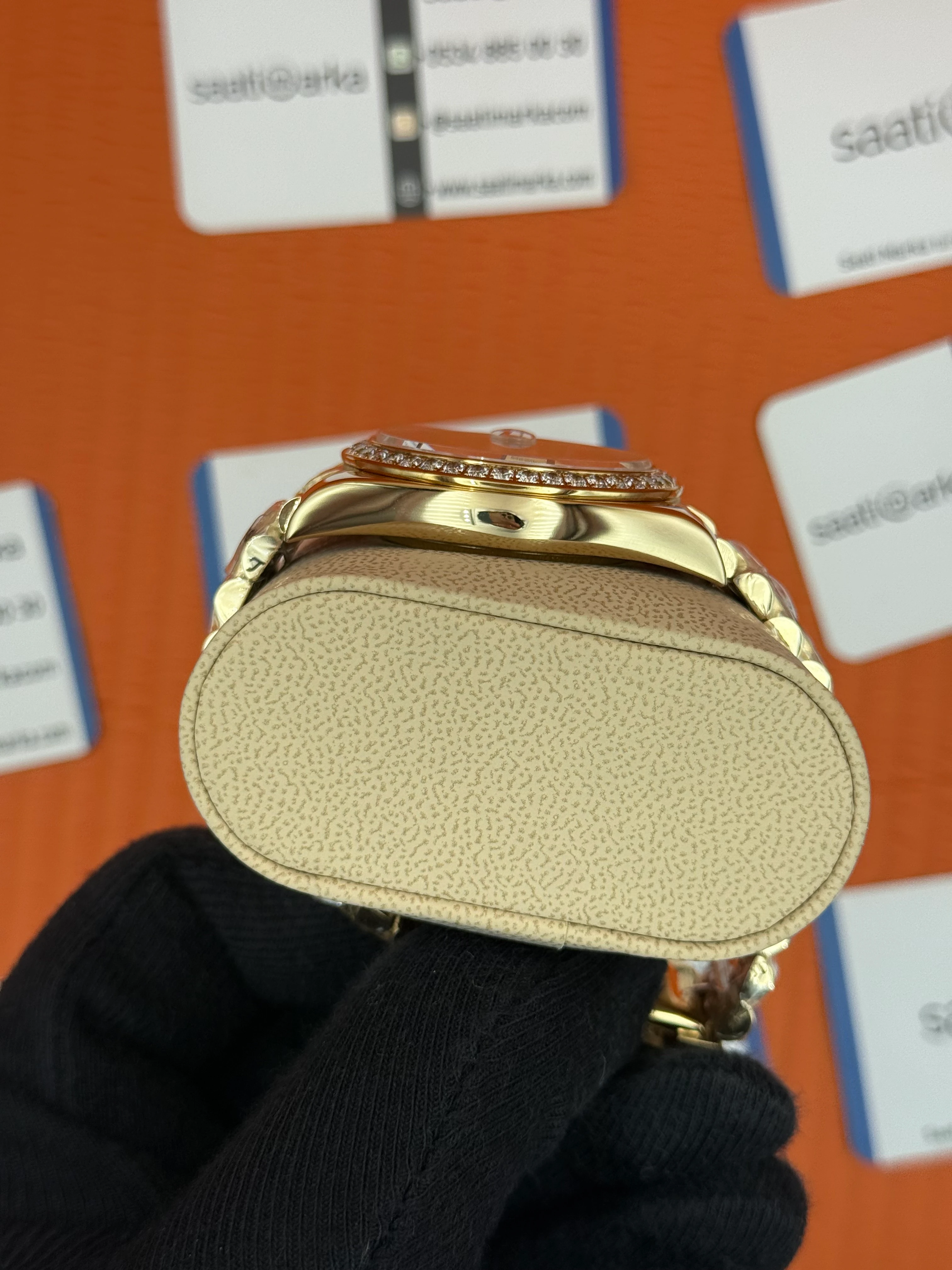 ROLEX Day Date taşlı kadran-bezel gold president kordon