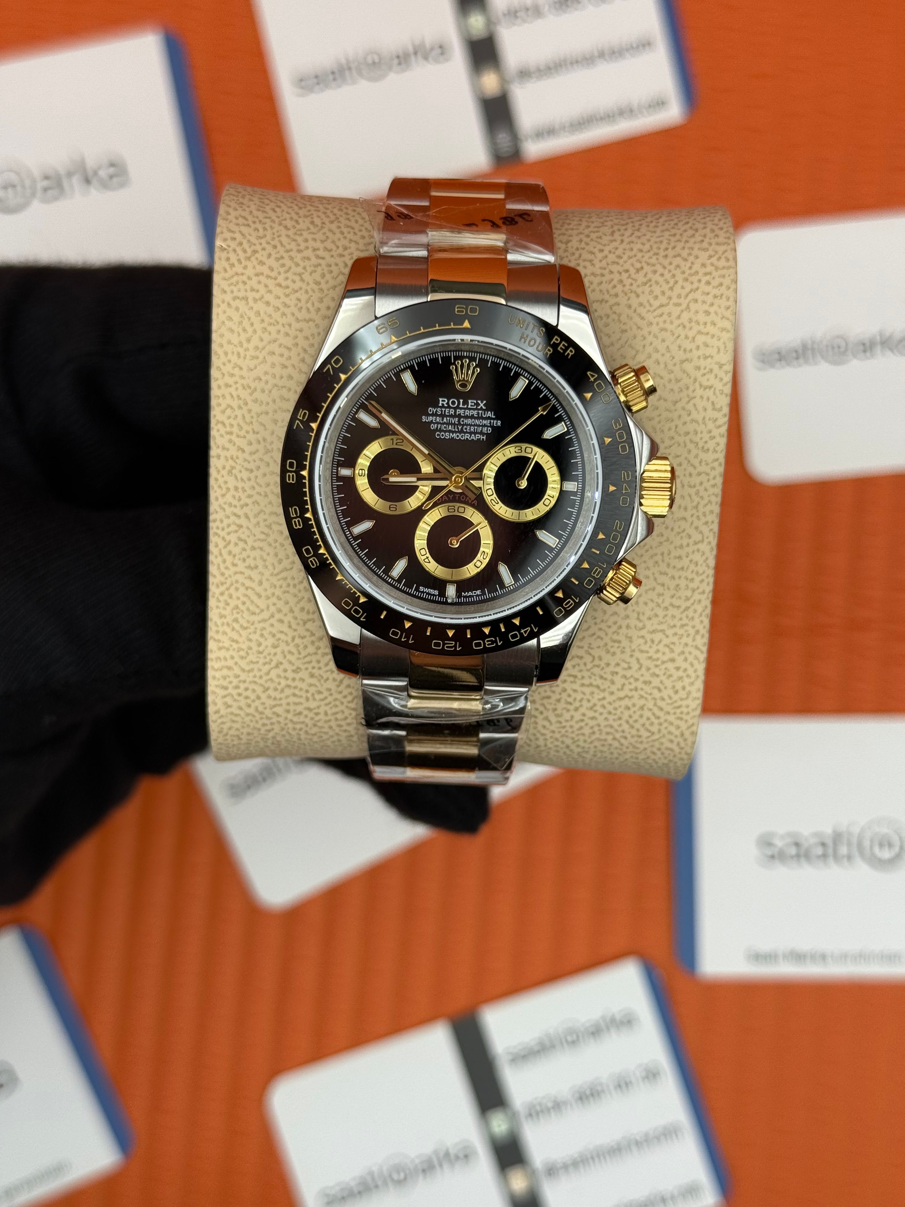 ROLEX Daytona black dial gold silver kasa-kordon