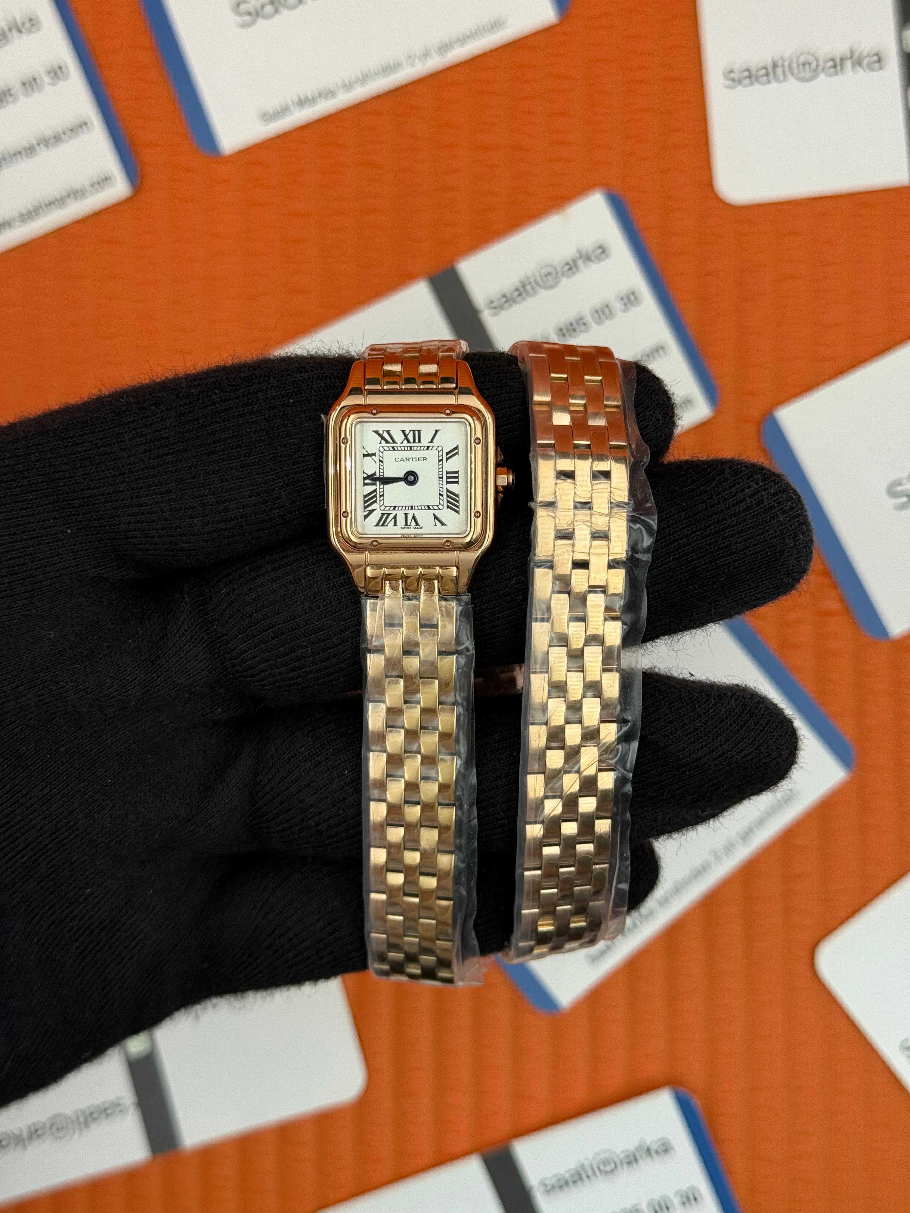 CARTIER Panthere 22mm çift sarma rose kordon rose kasa 