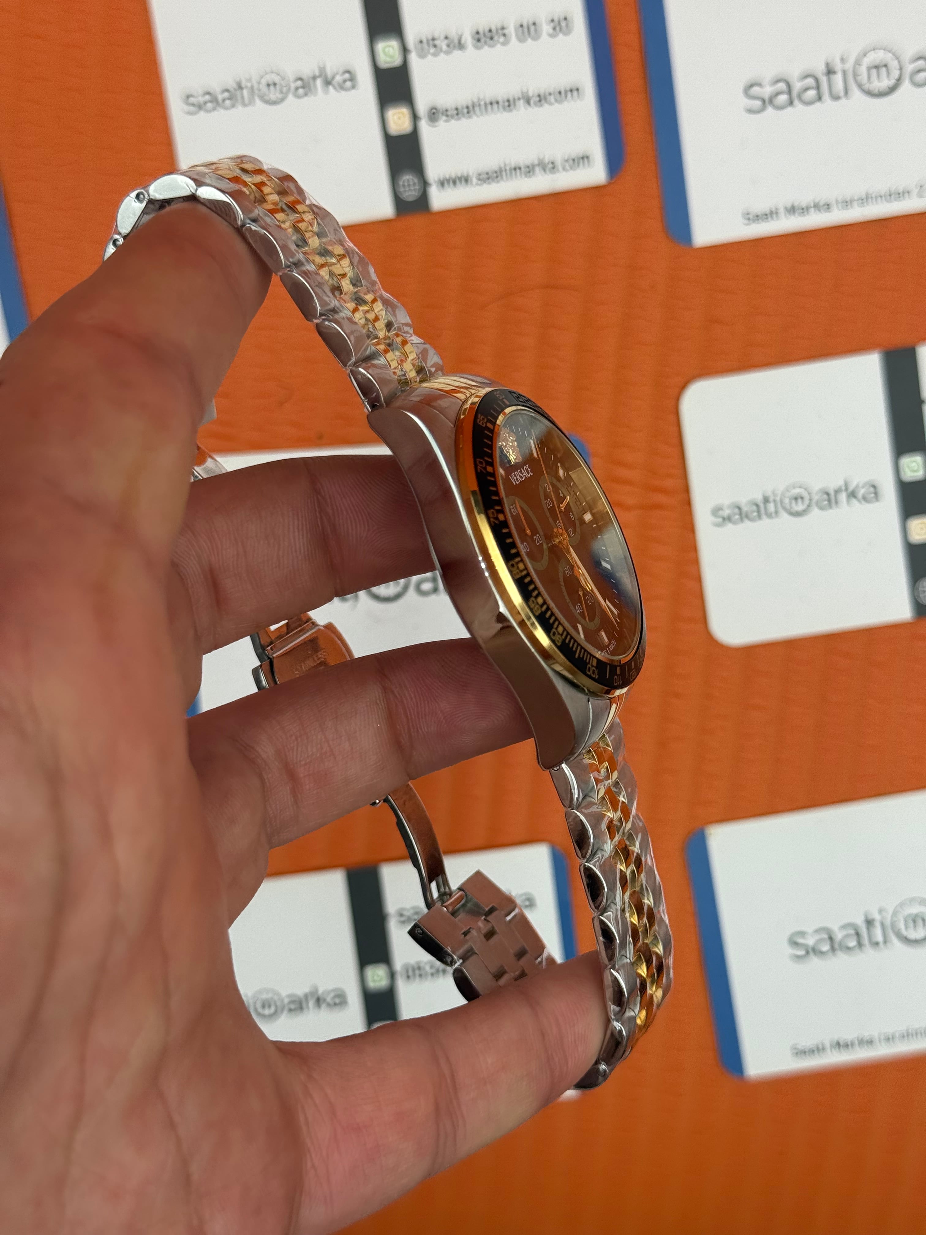 VERSACE siyah kadran gold silver kasa kordon jubilee erkek kol saati