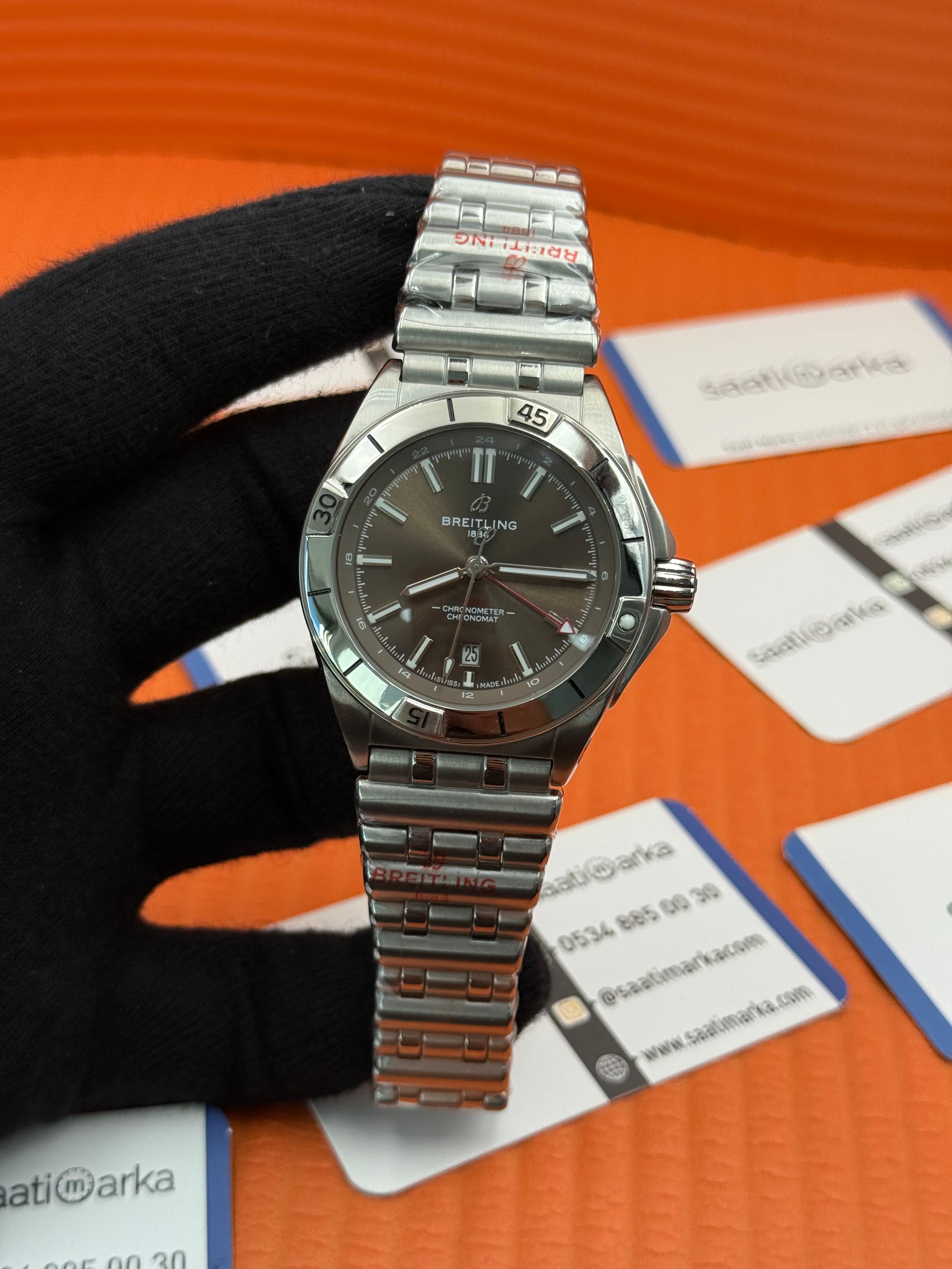 BREITLING GMT kahverengi kadran silver kasa-kordon
