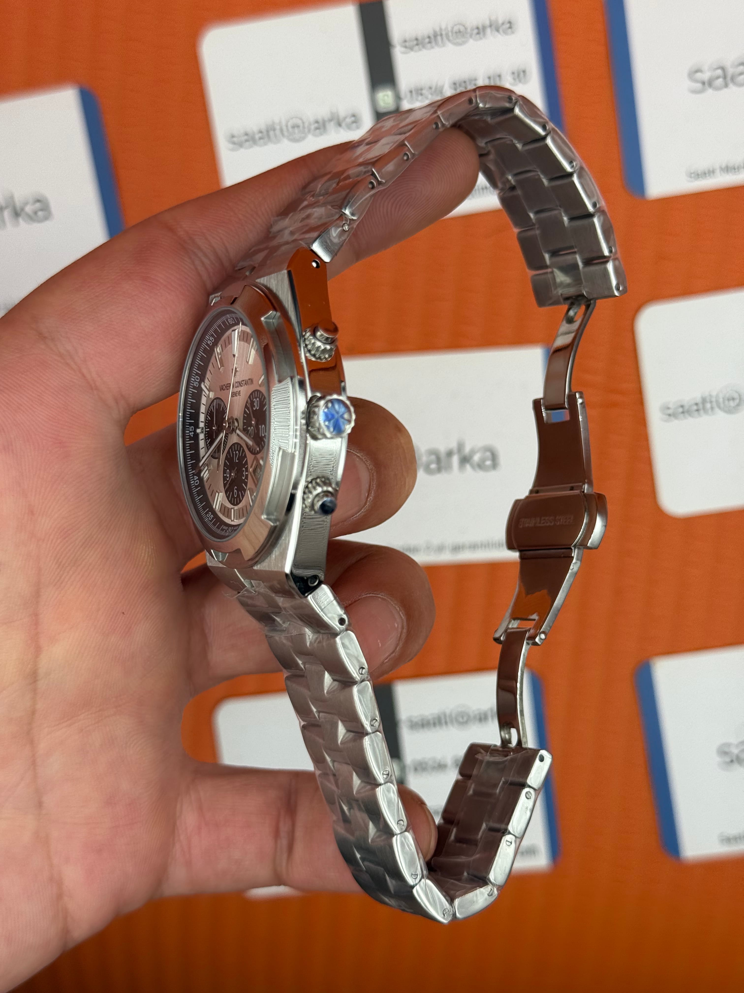 VACHERON CONSTANTIN overseas chronograph beyaz kadran silver kasa kordon erkek kol saati