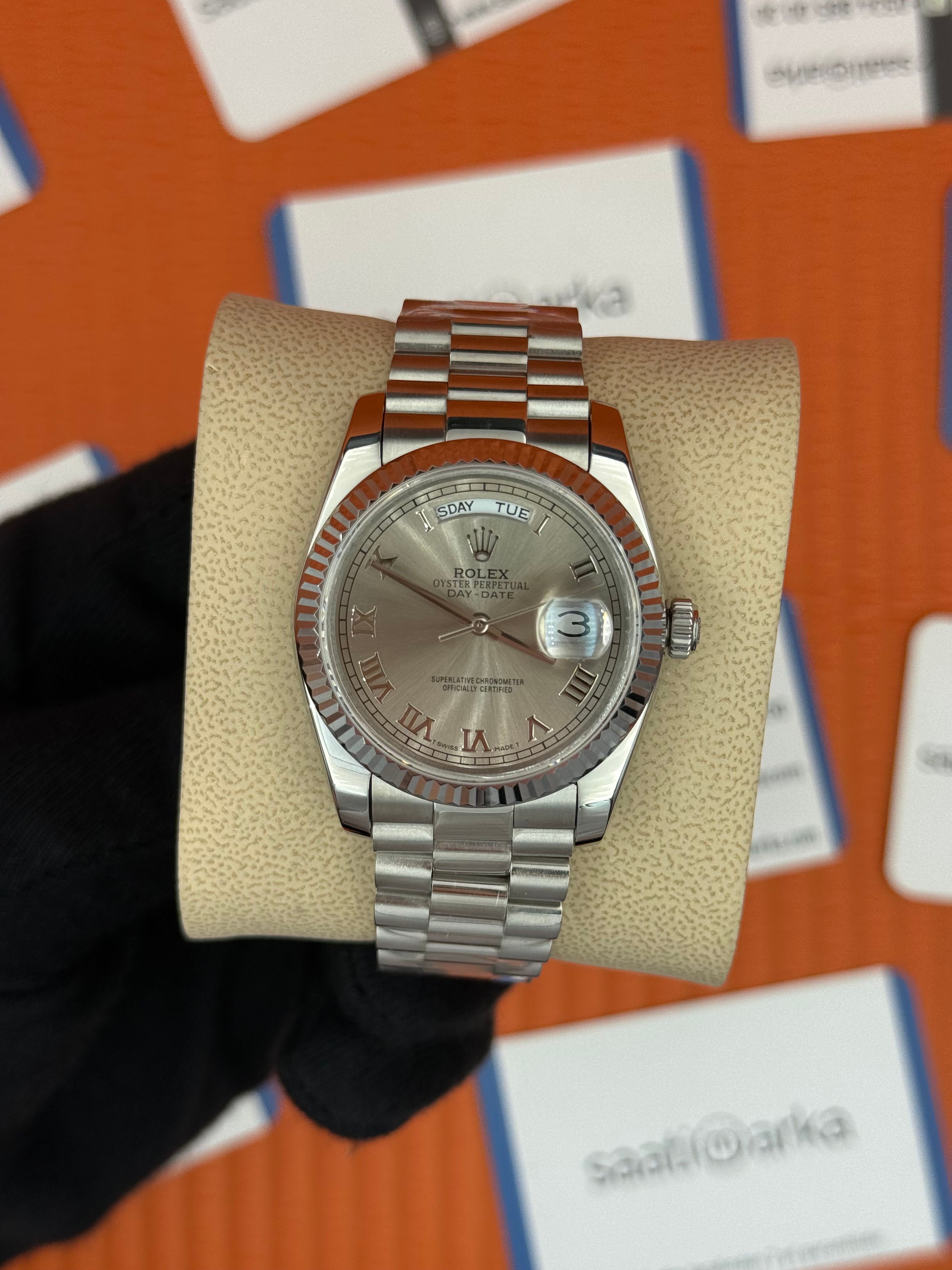 ROLEX day date 36mm gri kadran silver president kordon
