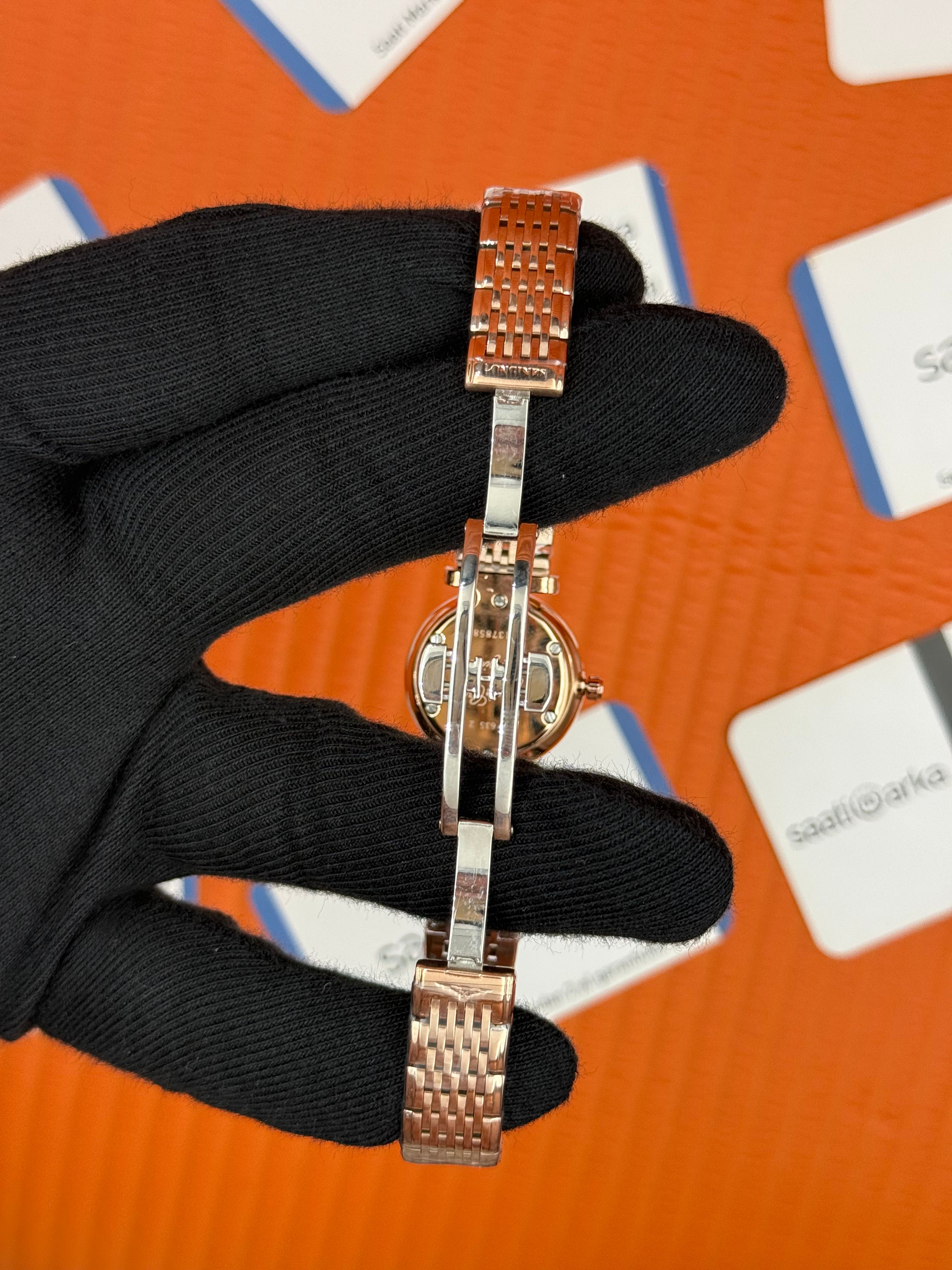 LONGINES L45121978 beyaz baget taşlı kadran  rose kasa kordon