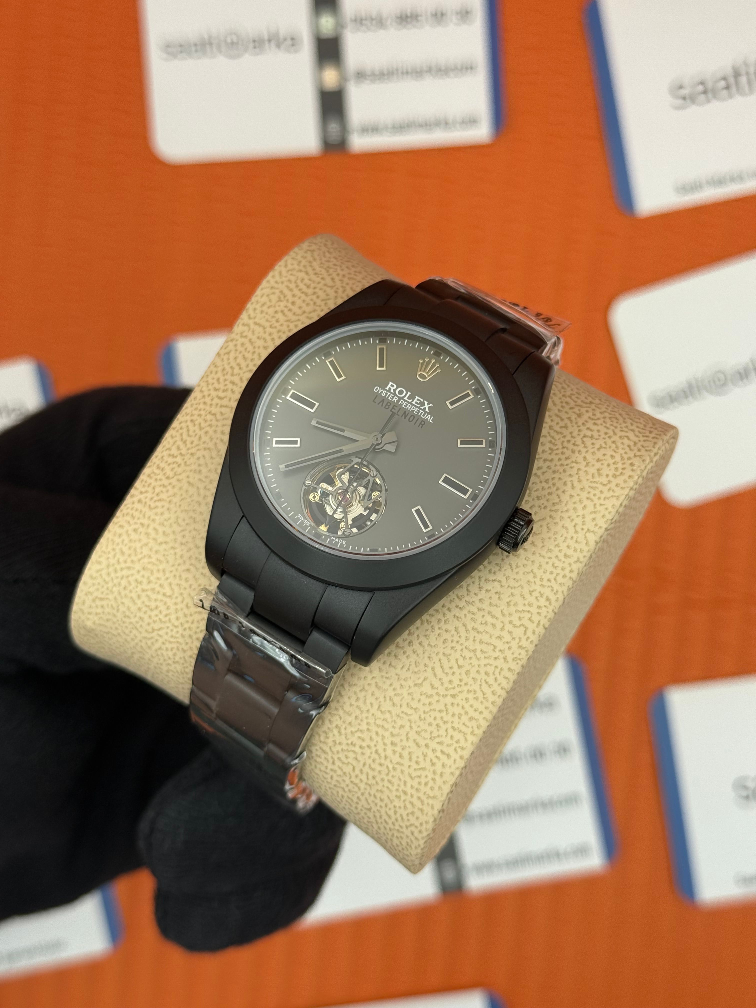 ROLEX Label Noir tourbillon gri dial siyah kasa-kordon