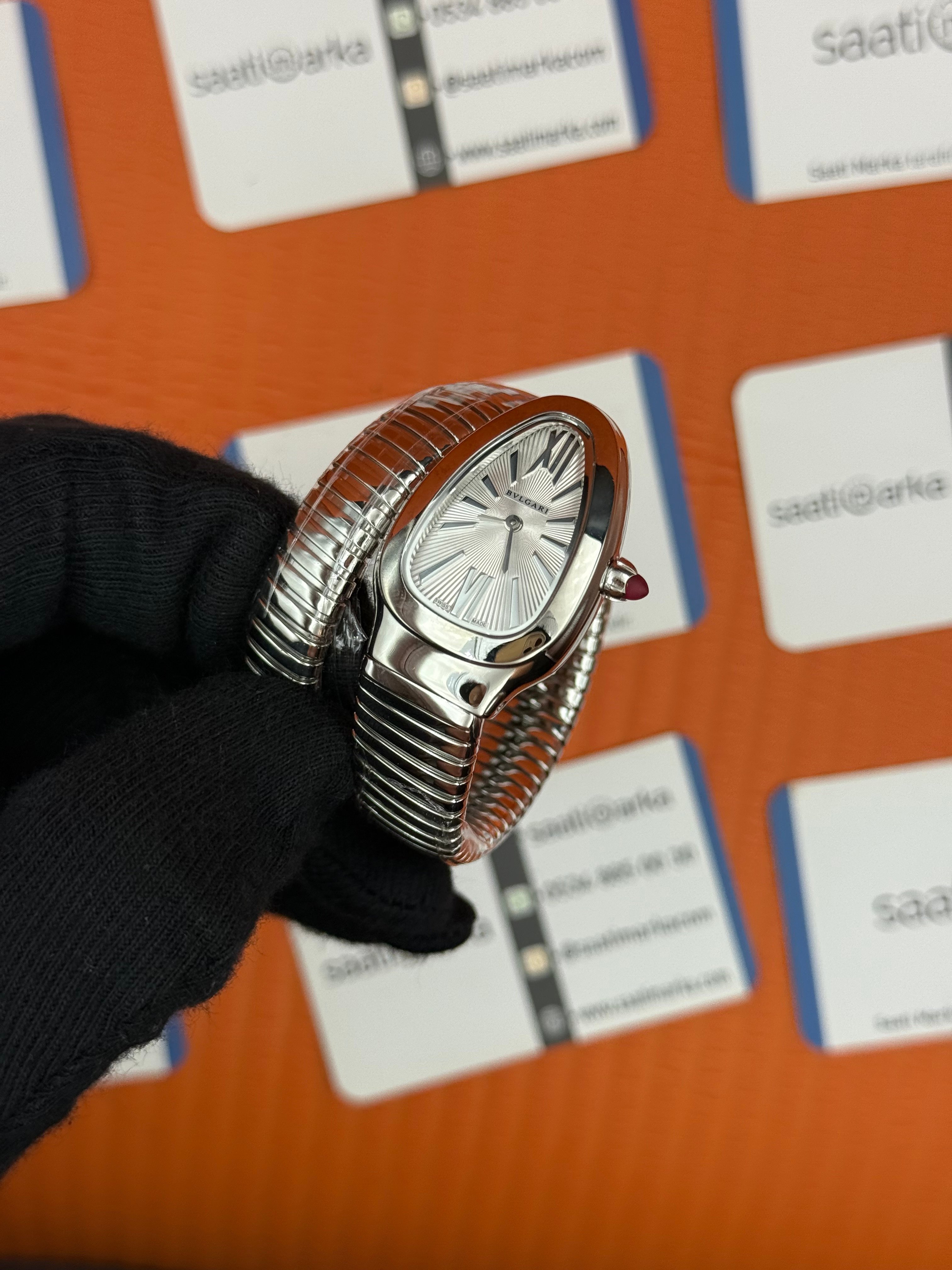 BVLGARİ serpenti tek sarma silver kordon beyaz kadran kadın kol saati