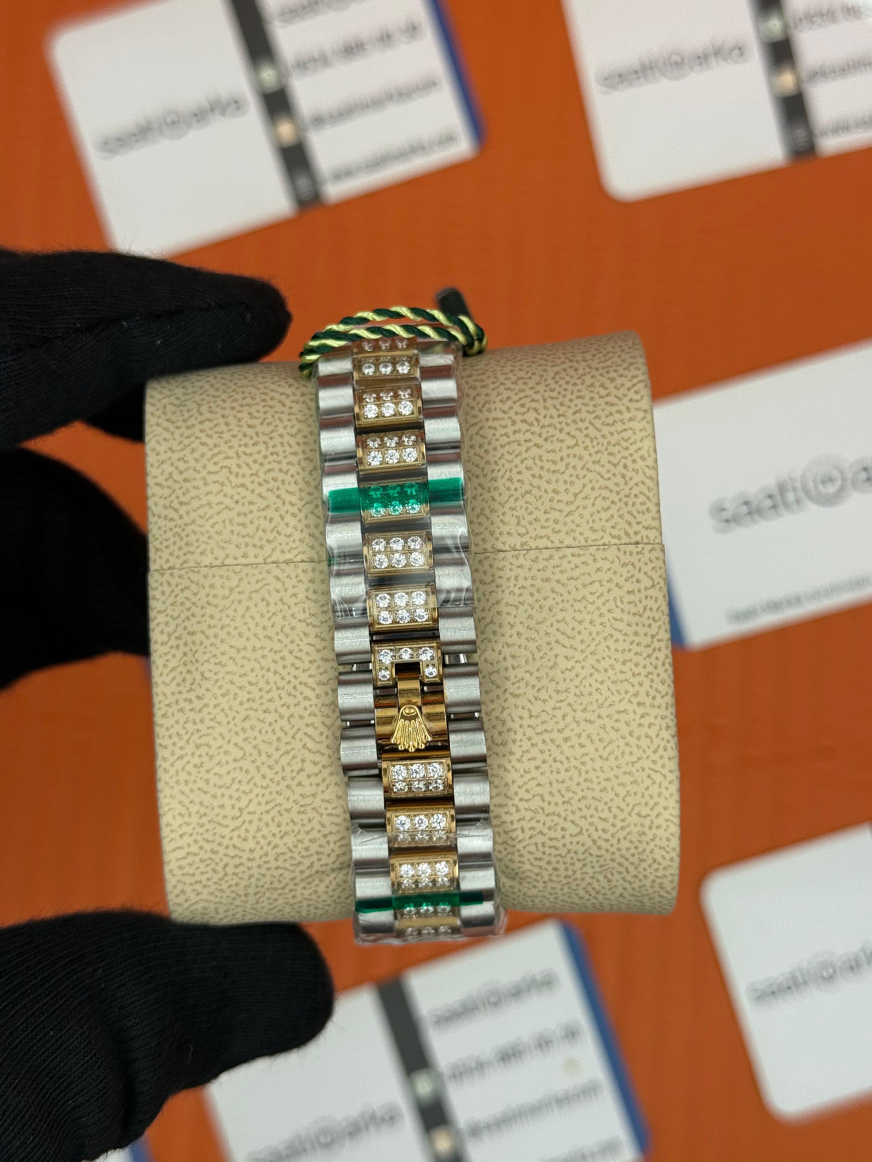 ROLEX Datejust arap rakamlı kadran taşlı kasa kordon gold silver