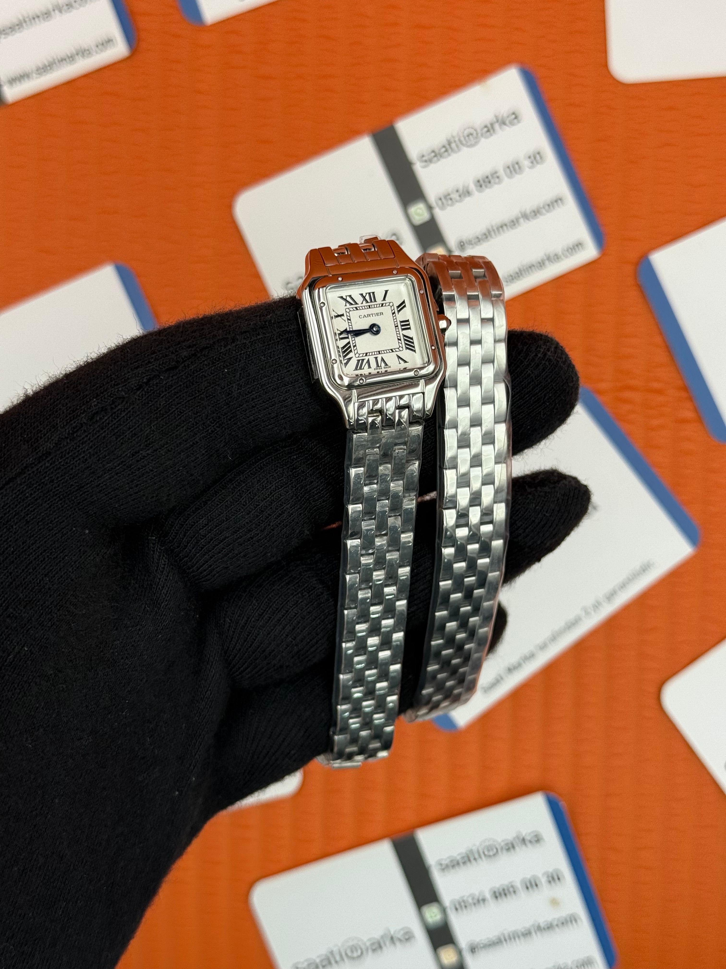 CARTIER Panthere 22mm çift sarma silver kordon silver kasa 