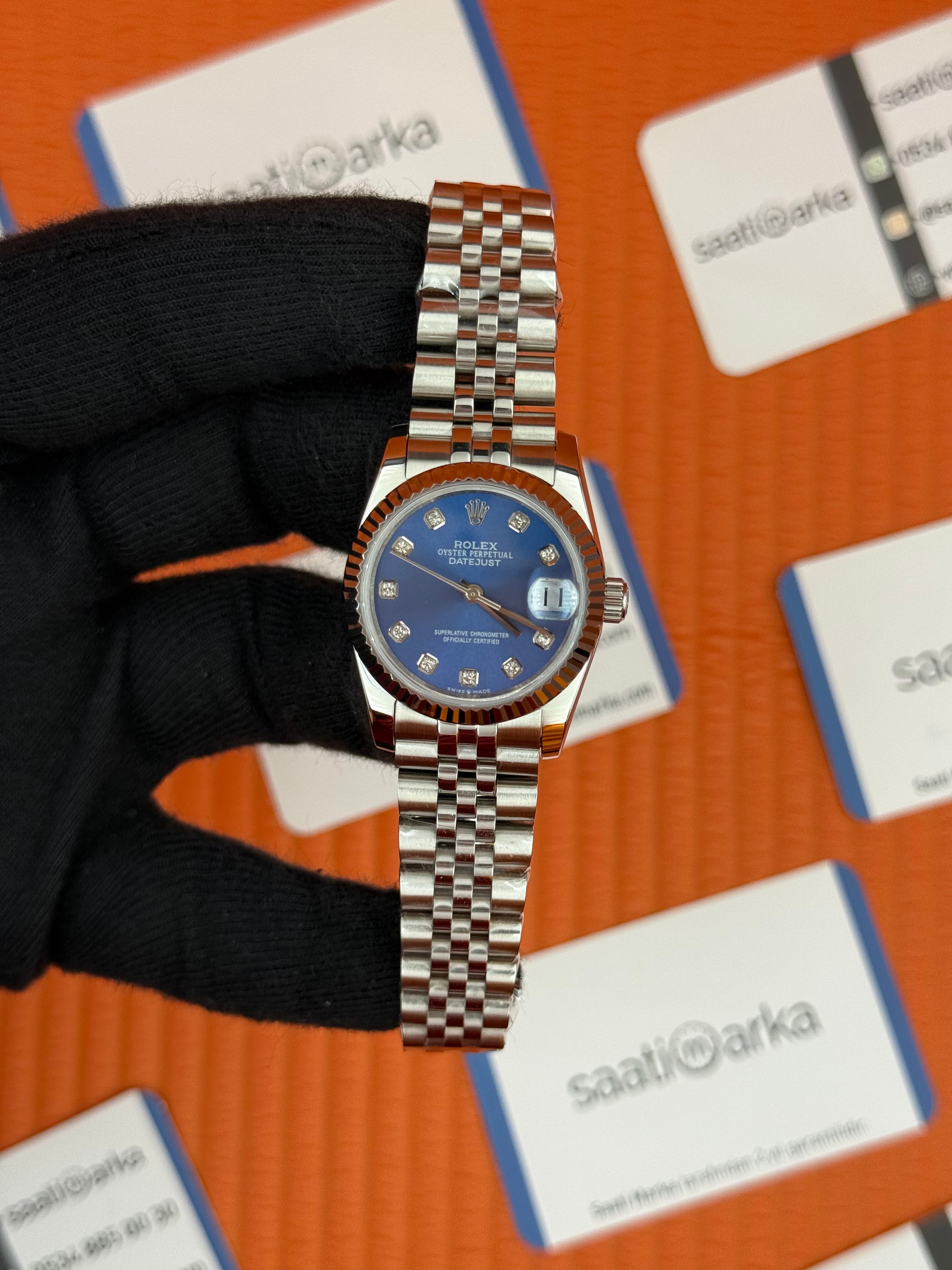 ROLEX datejust 31mm mavi baget taşlı kadran silver jubilee kordon