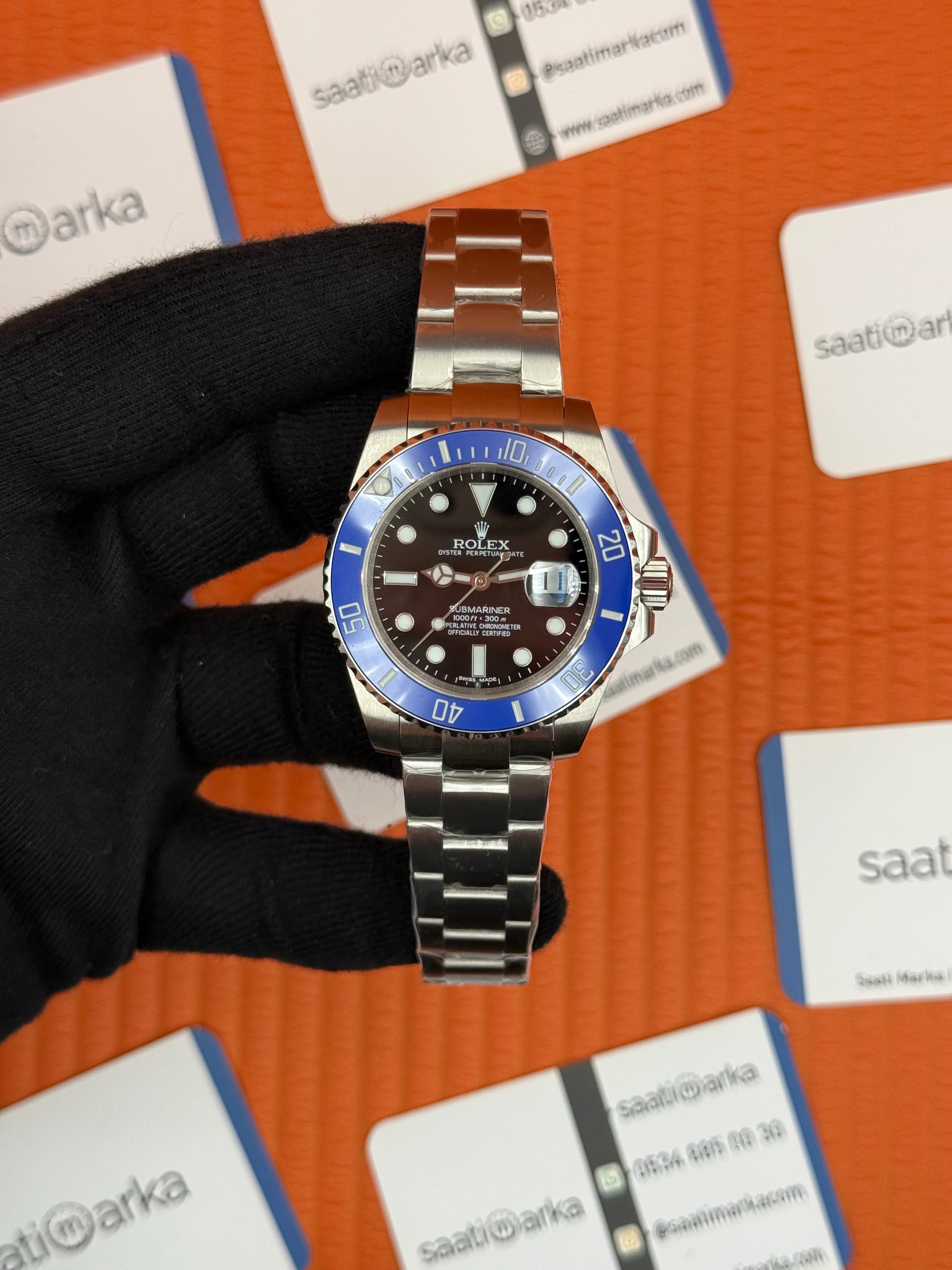 ROLEX Submariner black dial blue bezel silver kasa-kordon