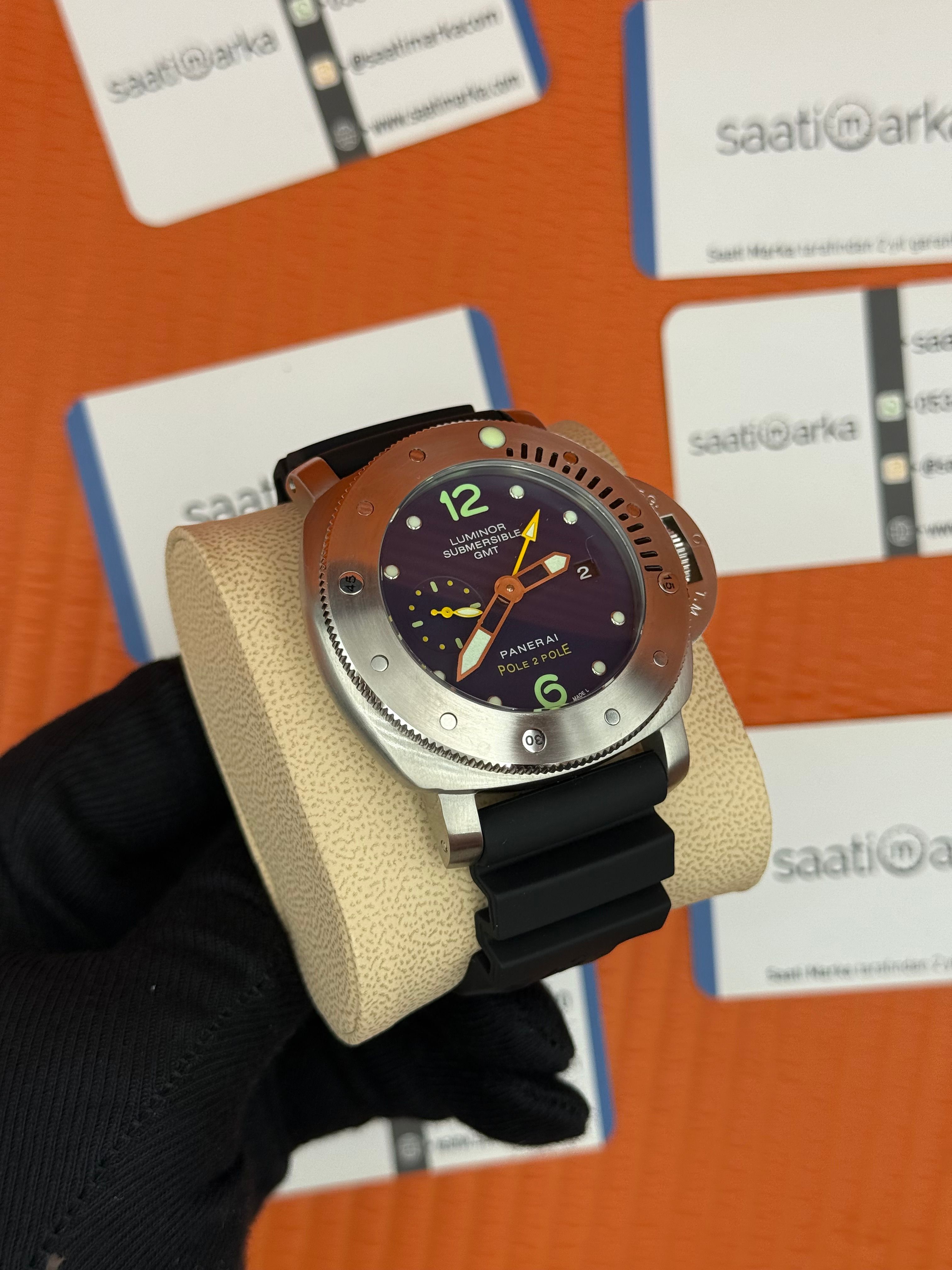 PANERAI submersible GMT lacivert kadran silver kasa siyah kauçuk kordon
