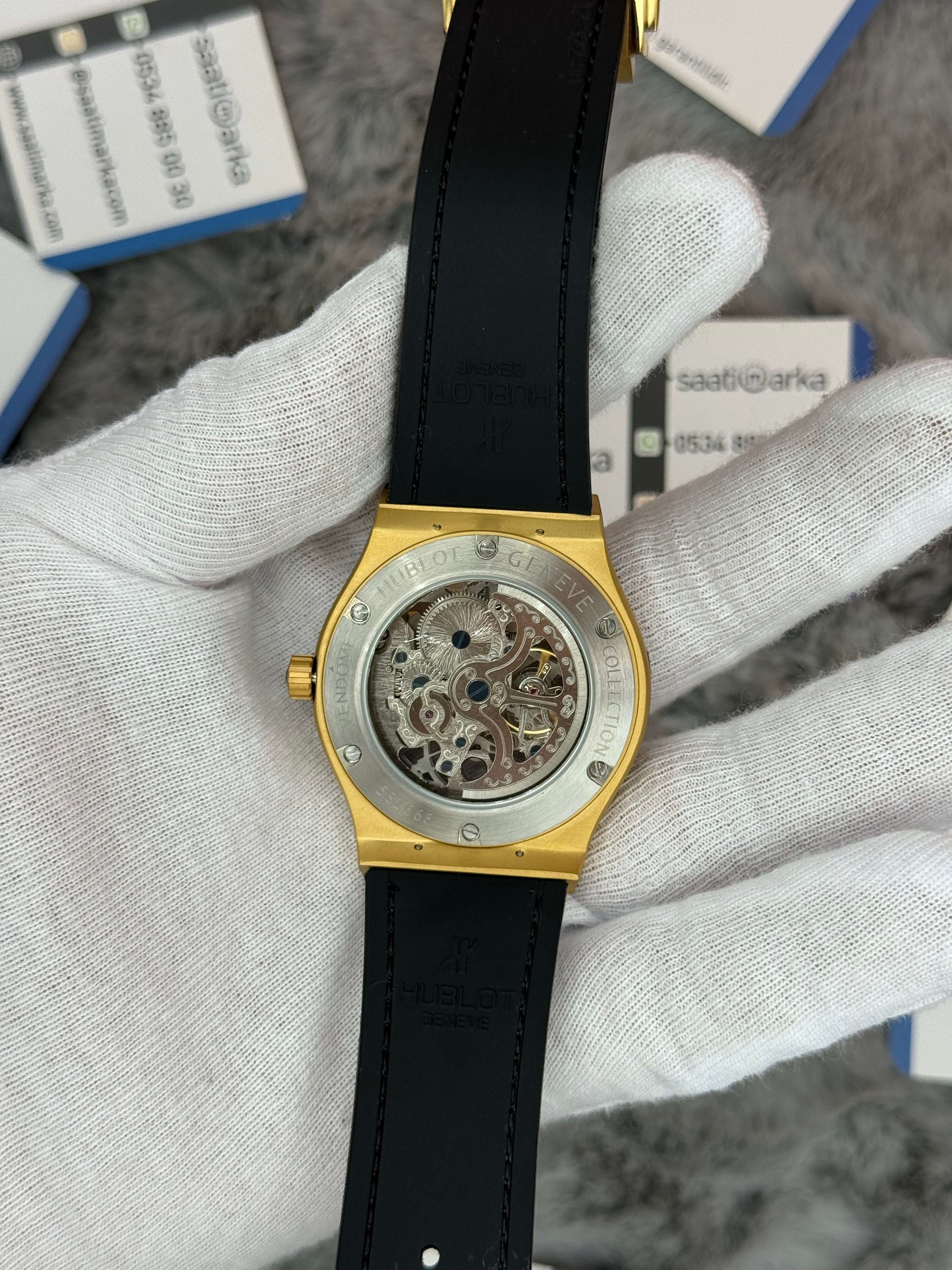 HUBLOT big bang tourbillon 41mm gold kasa kahverengi kordon erkek kol saati
