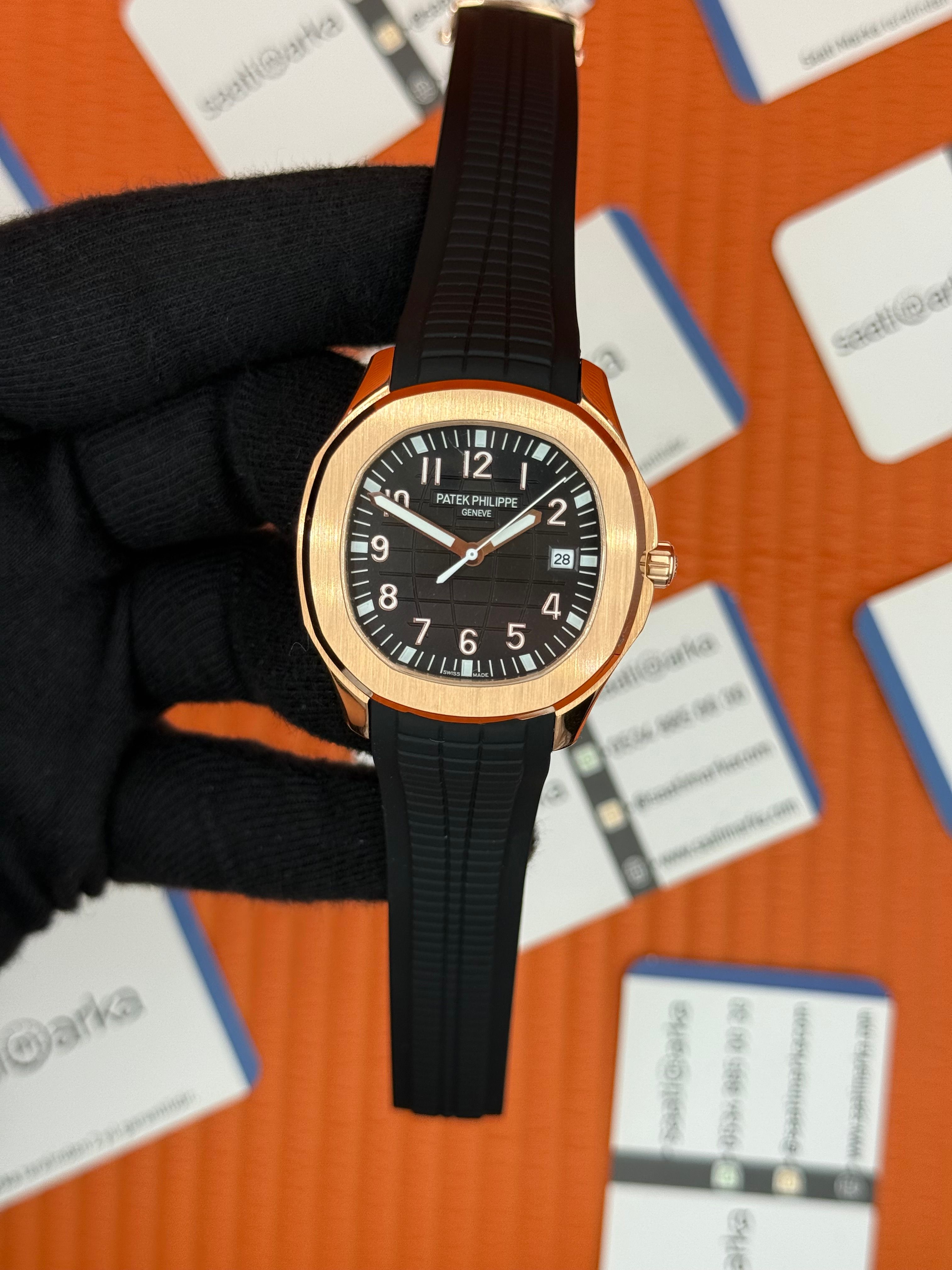 PATEK PHILIPPE AQUANAUT SİYAH KAUÇUK KORDON SİYAH KADRAN ROSE KASA 