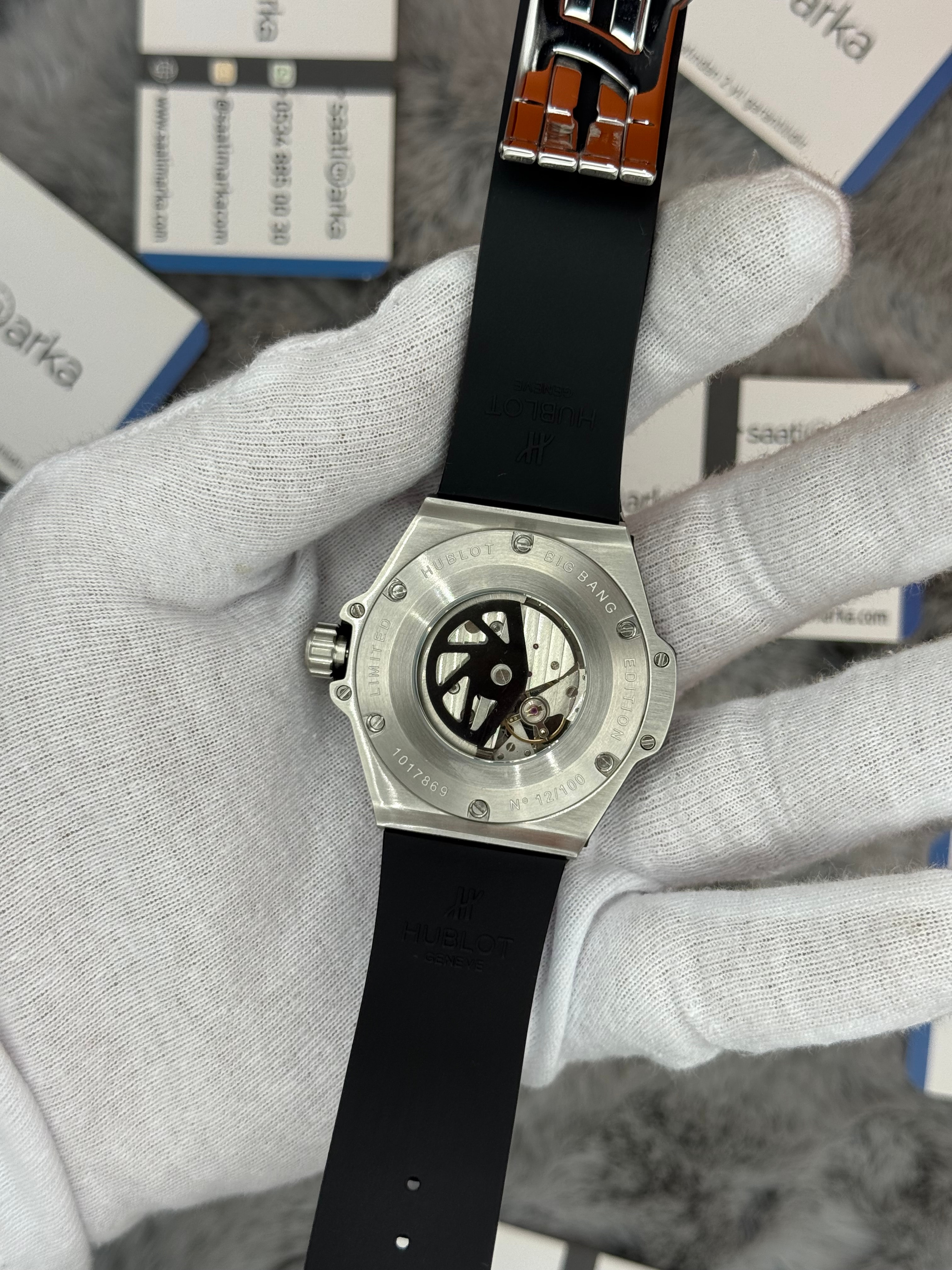 HUBLOT big bang tourbillon 42mm silver kasa mavi kauçuk kordon erkek kol saati