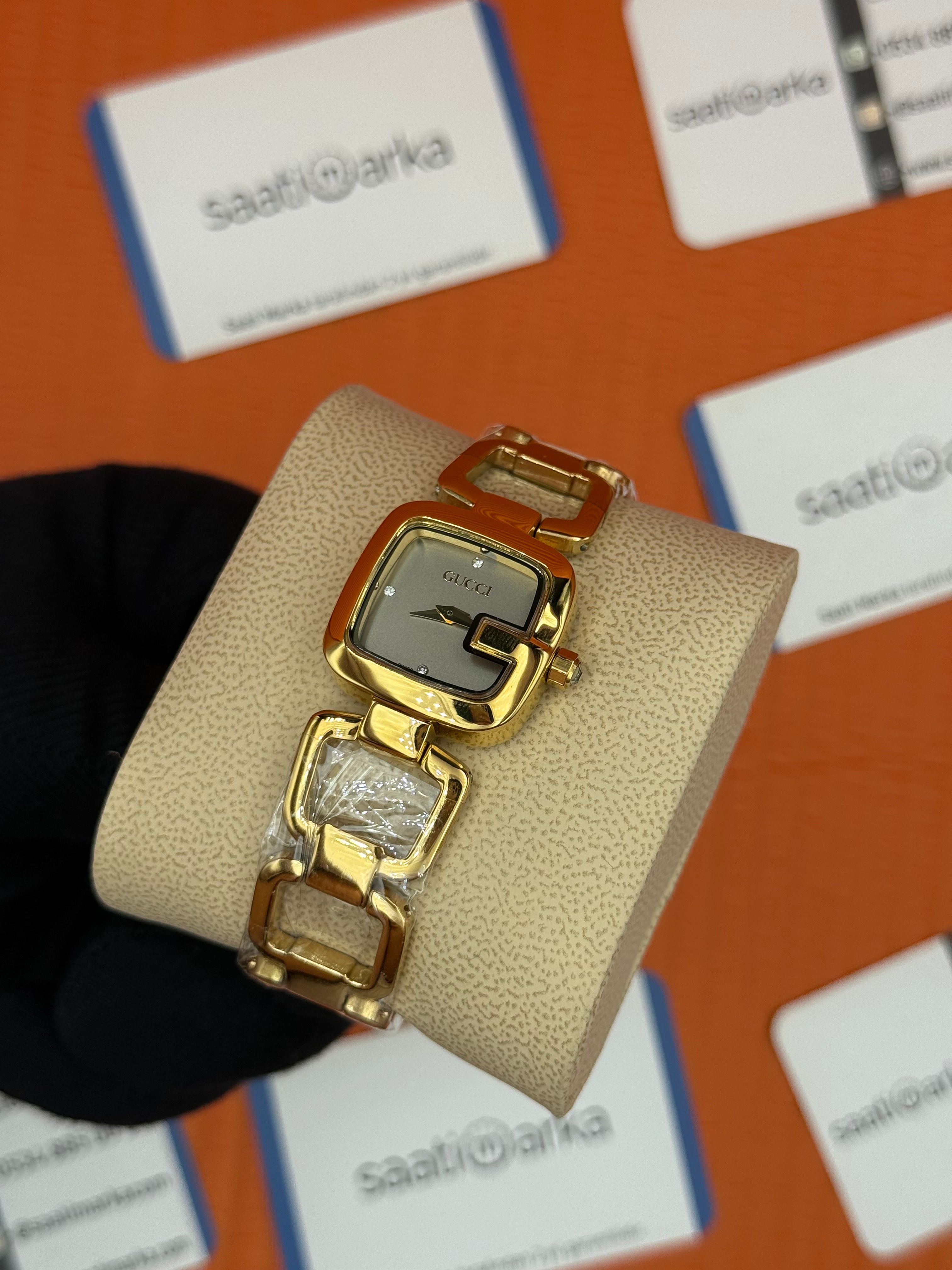 GUCCI YA1264041 gri kadran gold kasa kordon kadın kol saati