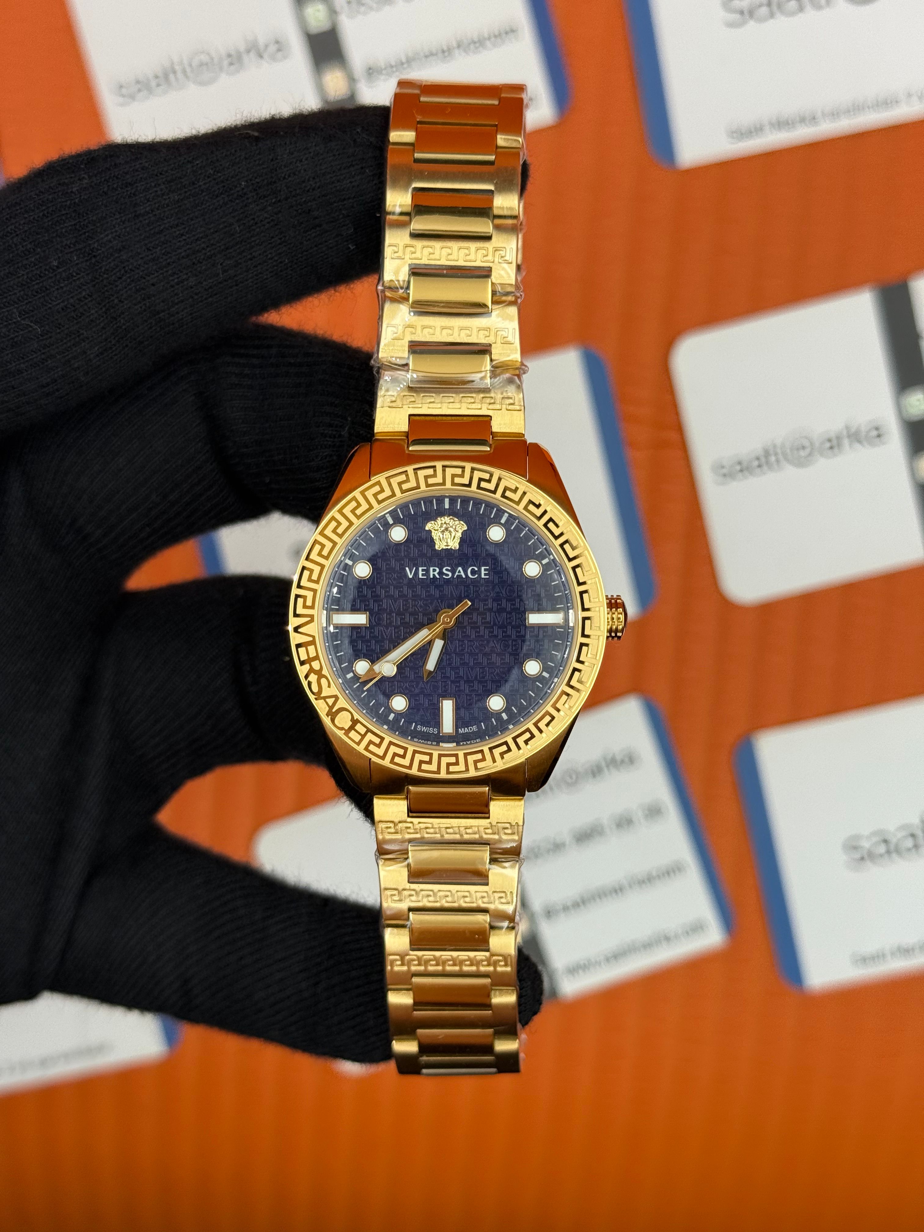 VERSACE lacivert kadran gold kasa kordon kadın kol saati