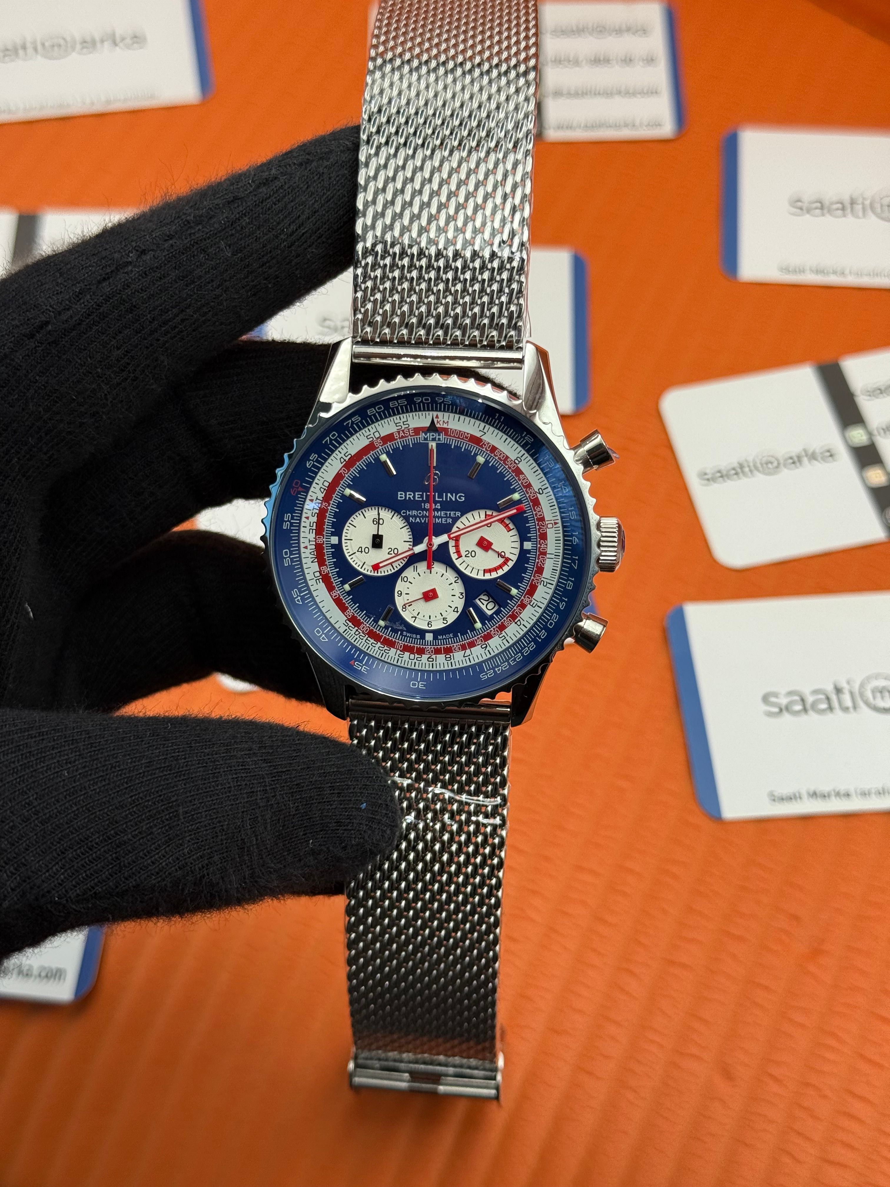 BREITLING Navitimer hasır kordon lacivert kadran çelik kasa