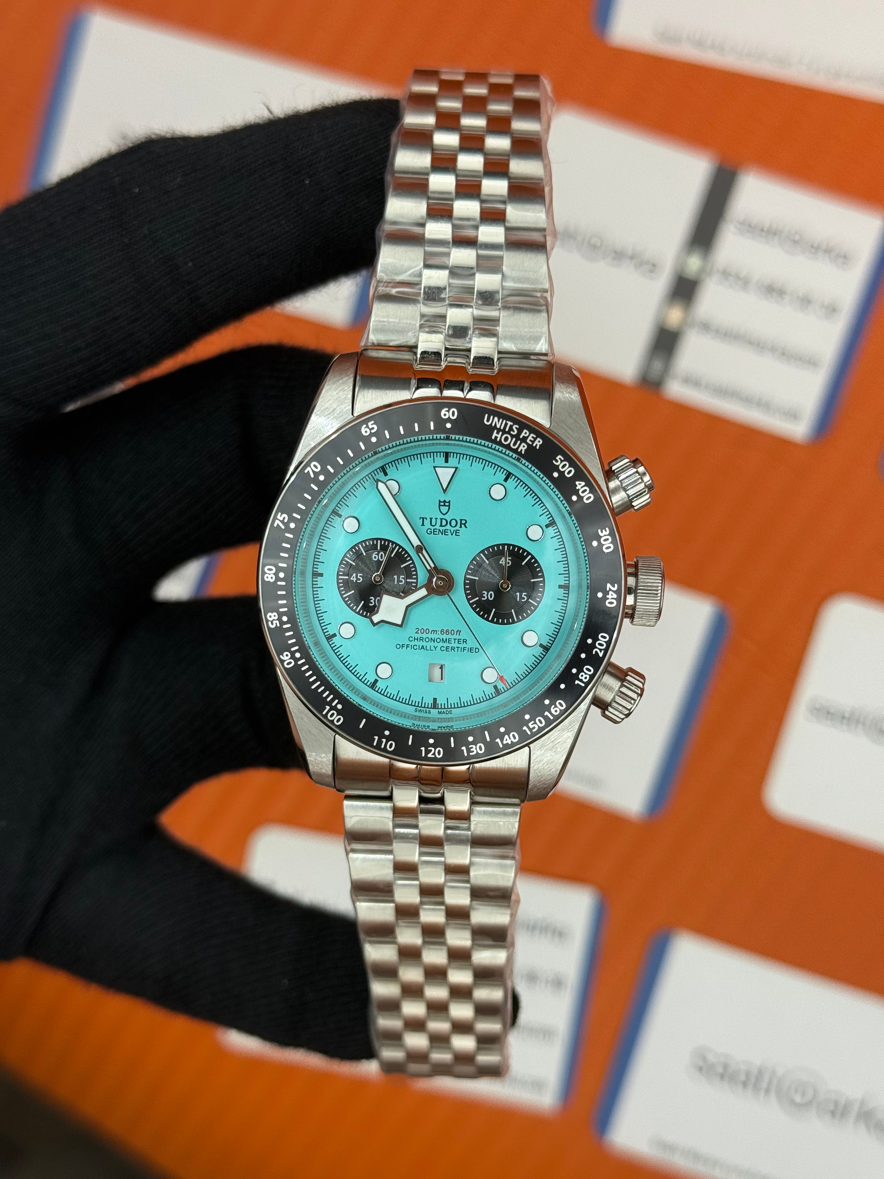 TUDOR black bay flamingo blue turkuaz  kadran silver jubilee kordon  41mm erkek kol saati