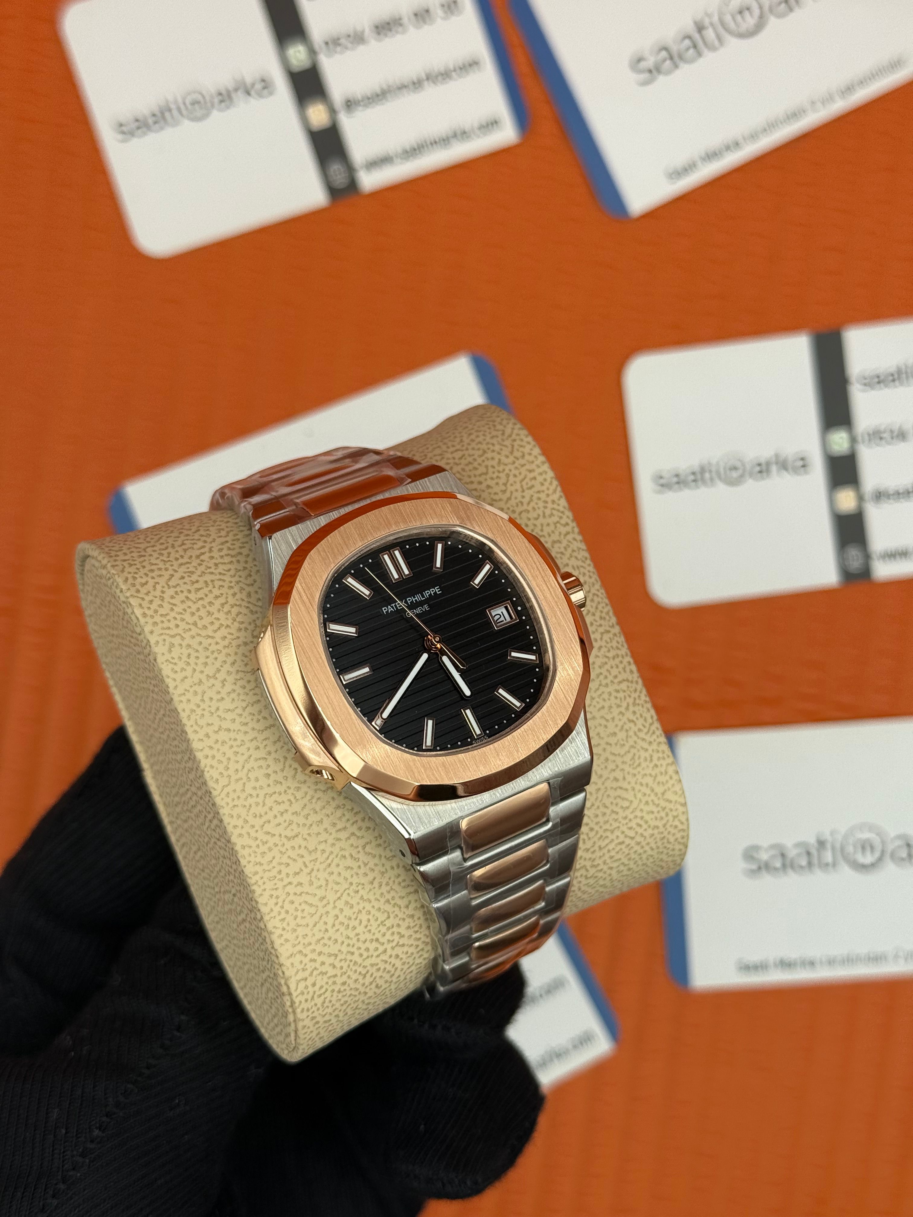 PATEK PHILIPPE nautilus siyah kadran rose silver kasa kordon