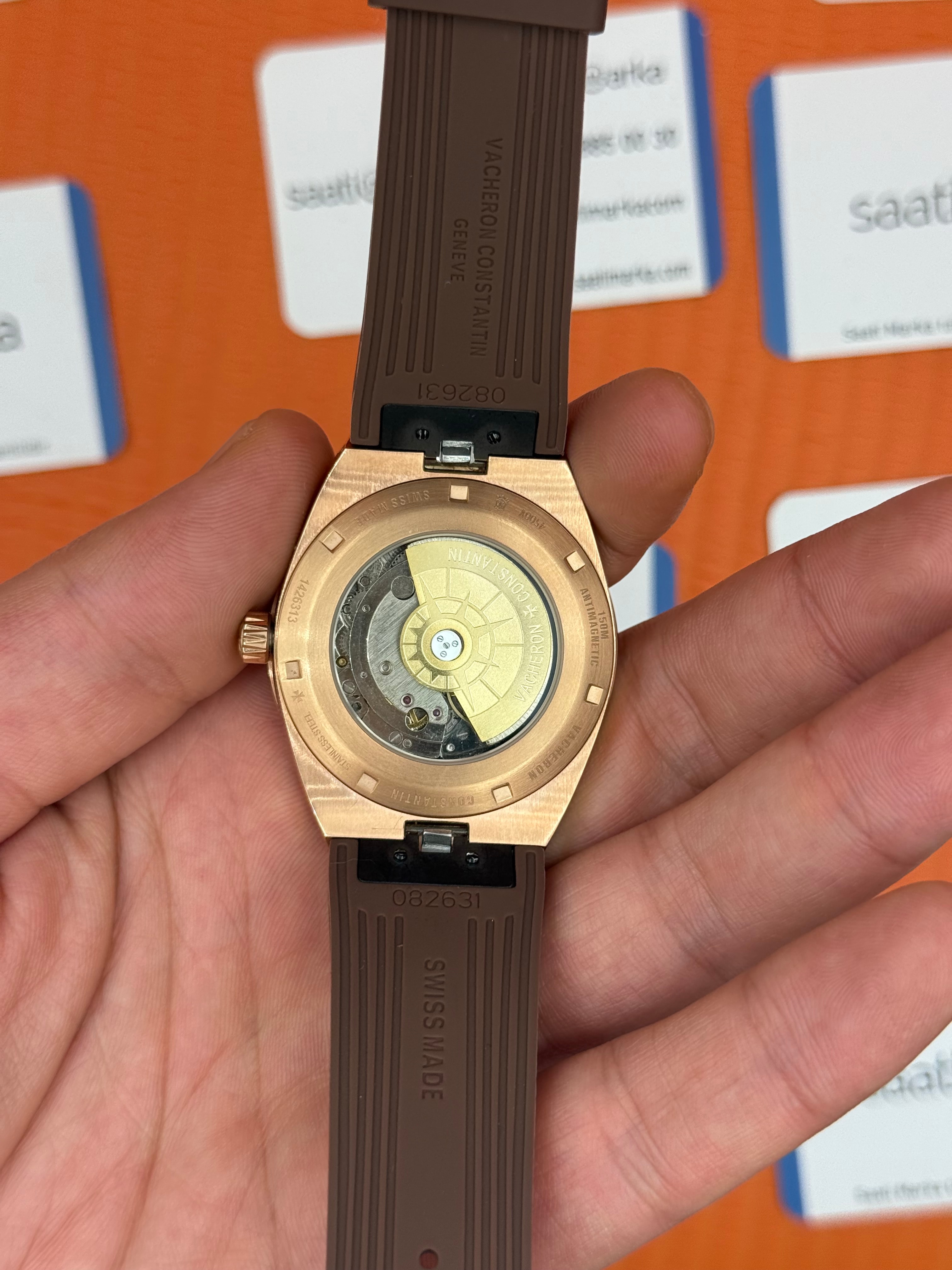 VACHERON CONSTANTIN overseas beyaz kadran rose kasa kahverengi kordon erkek kol saati