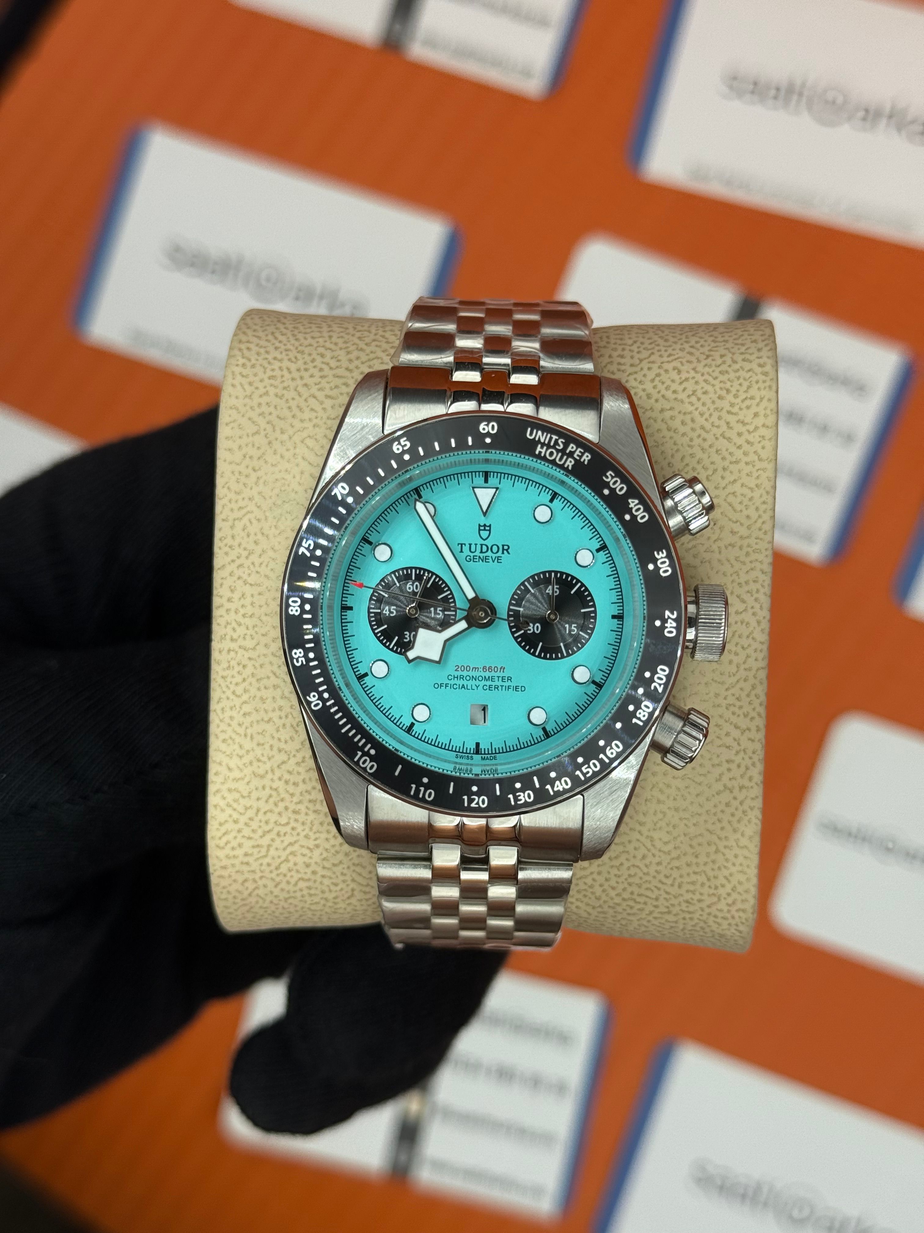 TUDOR black bay flamingo blue turkuaz  kadran silver jubilee kordon  41mm erkek kol saati