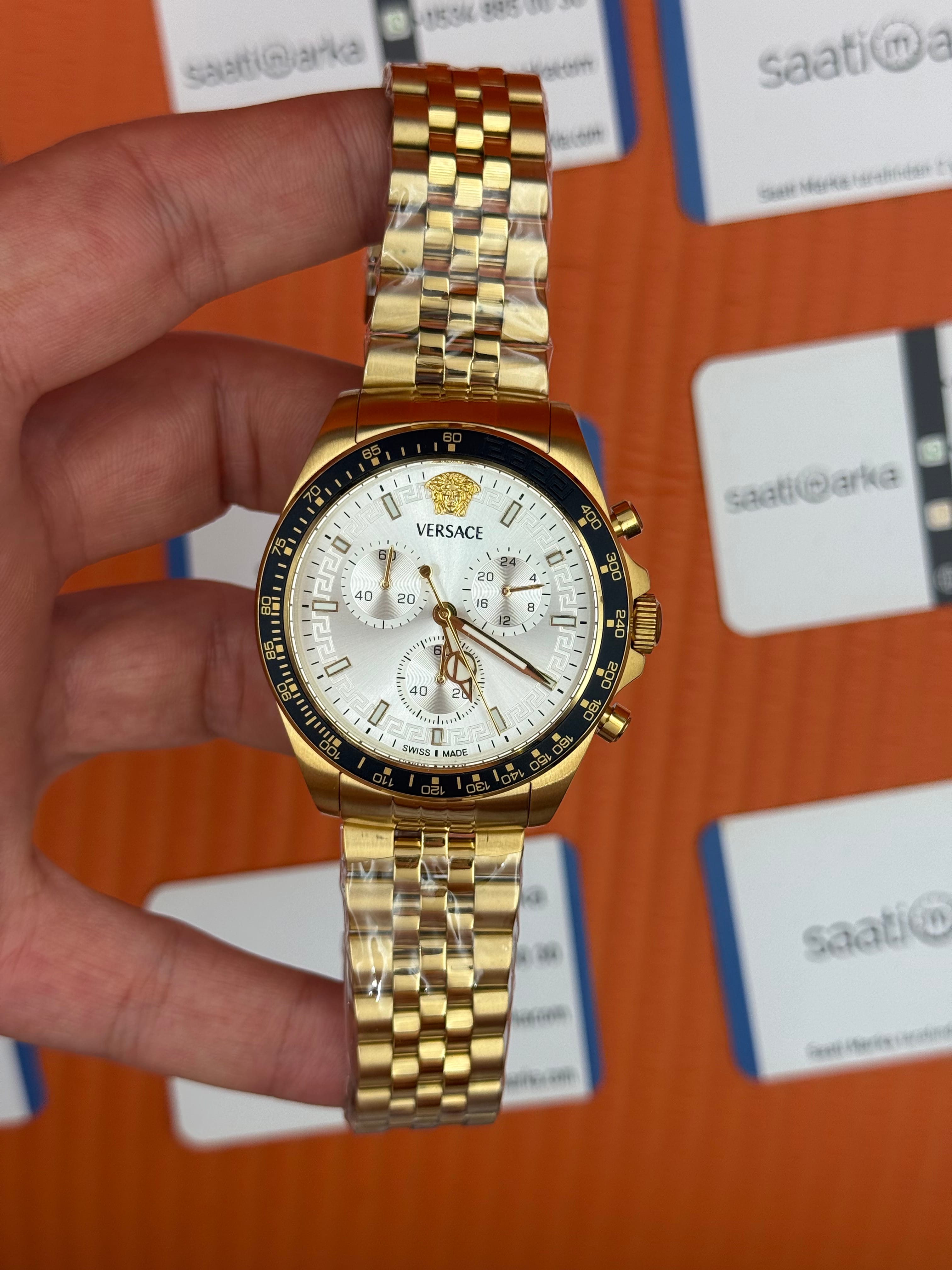 VERSACE beyaz kadran gold kasa kordon jubilee erkek kol saati