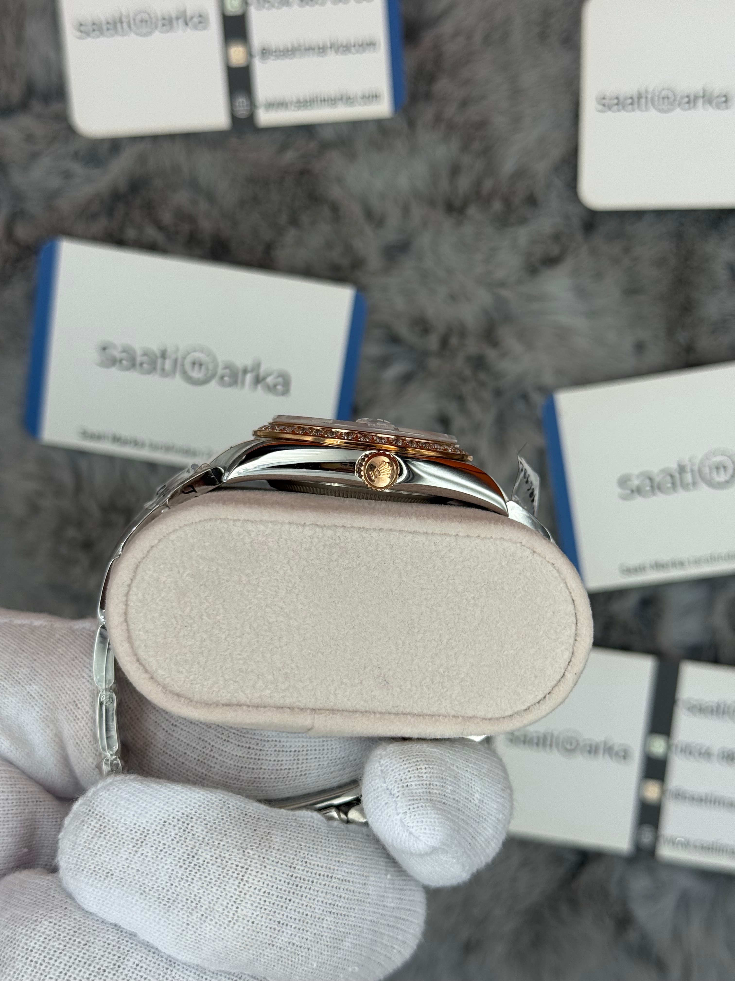 ROLEX Datejust 36mm rose kadran taşlı bezel silver kasa rose silver oyster kordon
