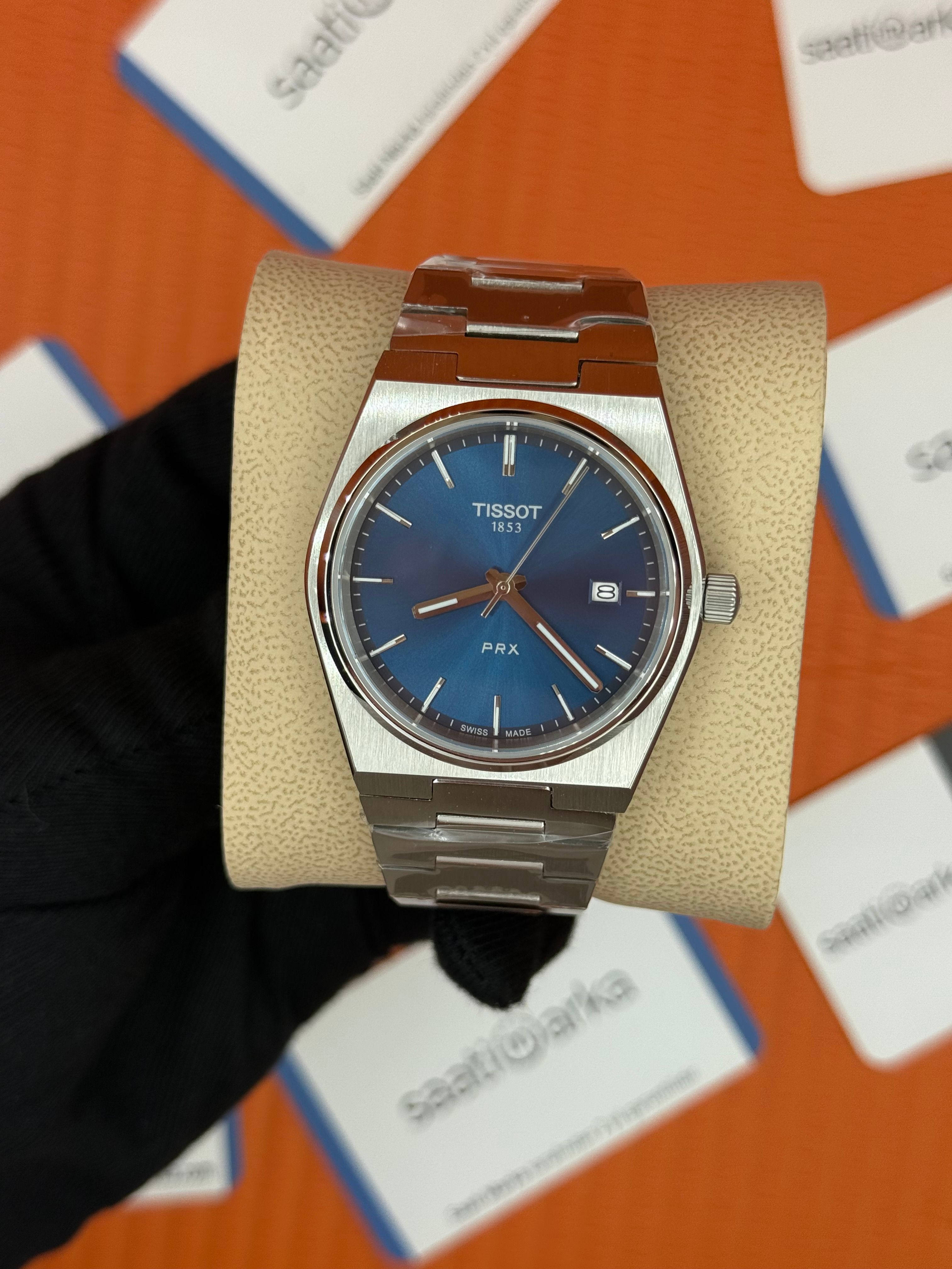 TISSOT PRX 40MM mavi kardan silver kasa  kordon erkek kol saati