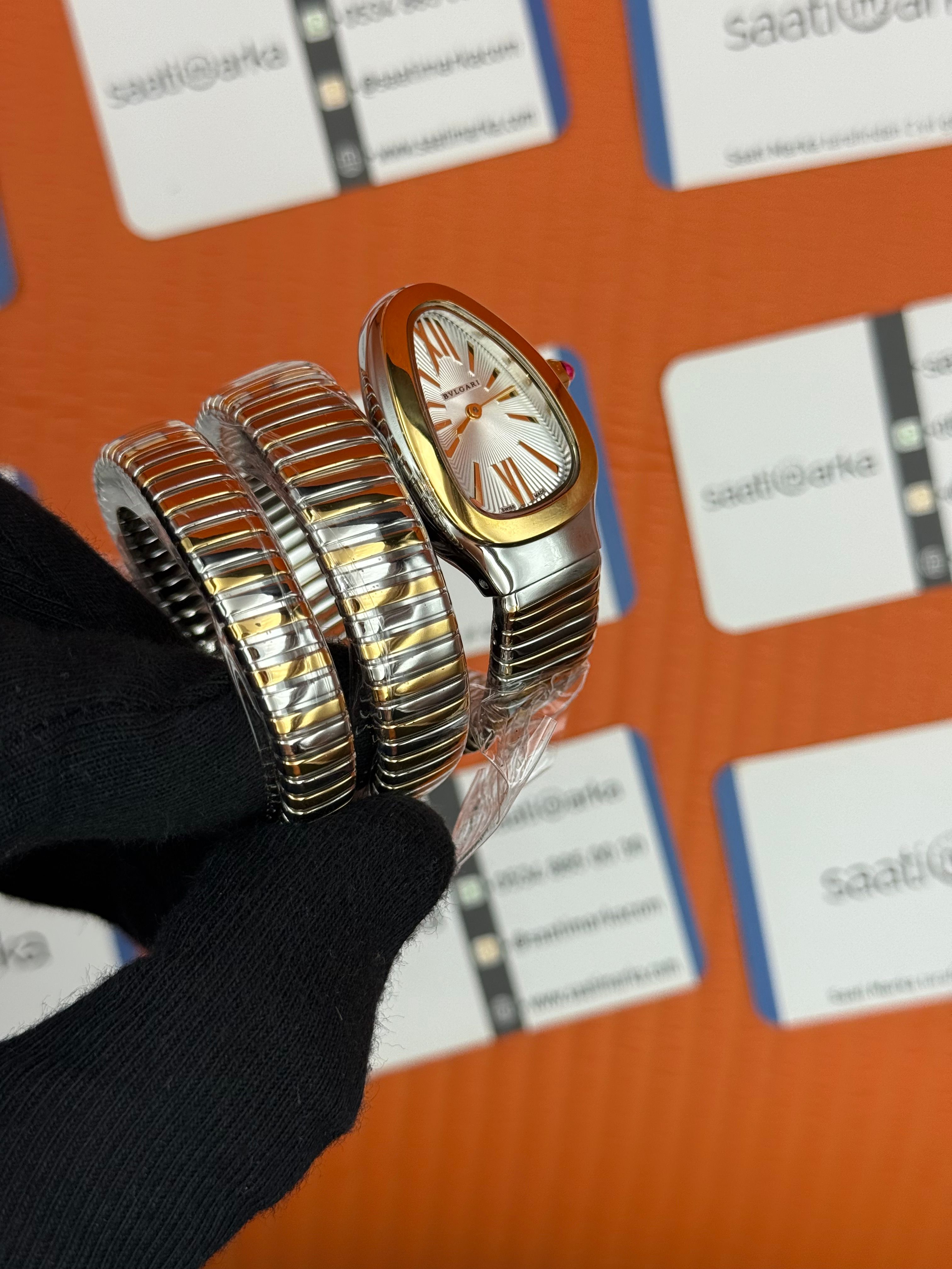 BVLGARİ serpenti çift sarma gold silver kordon beyaz kadran kadın kol saati