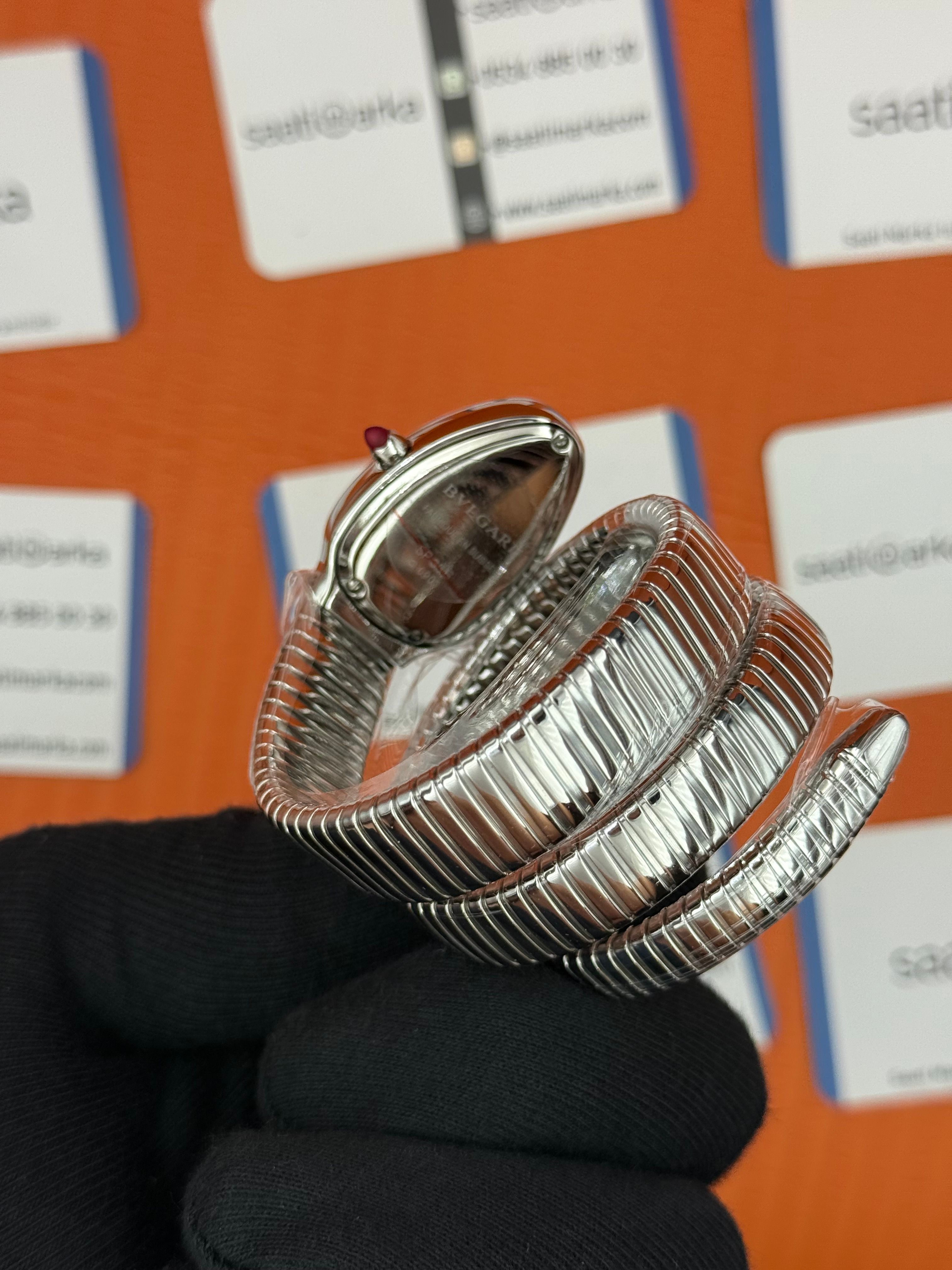 BVLGARİ serpenti çift sarma silver kordon taşlı bezel beyaz kadran kadın kol saati