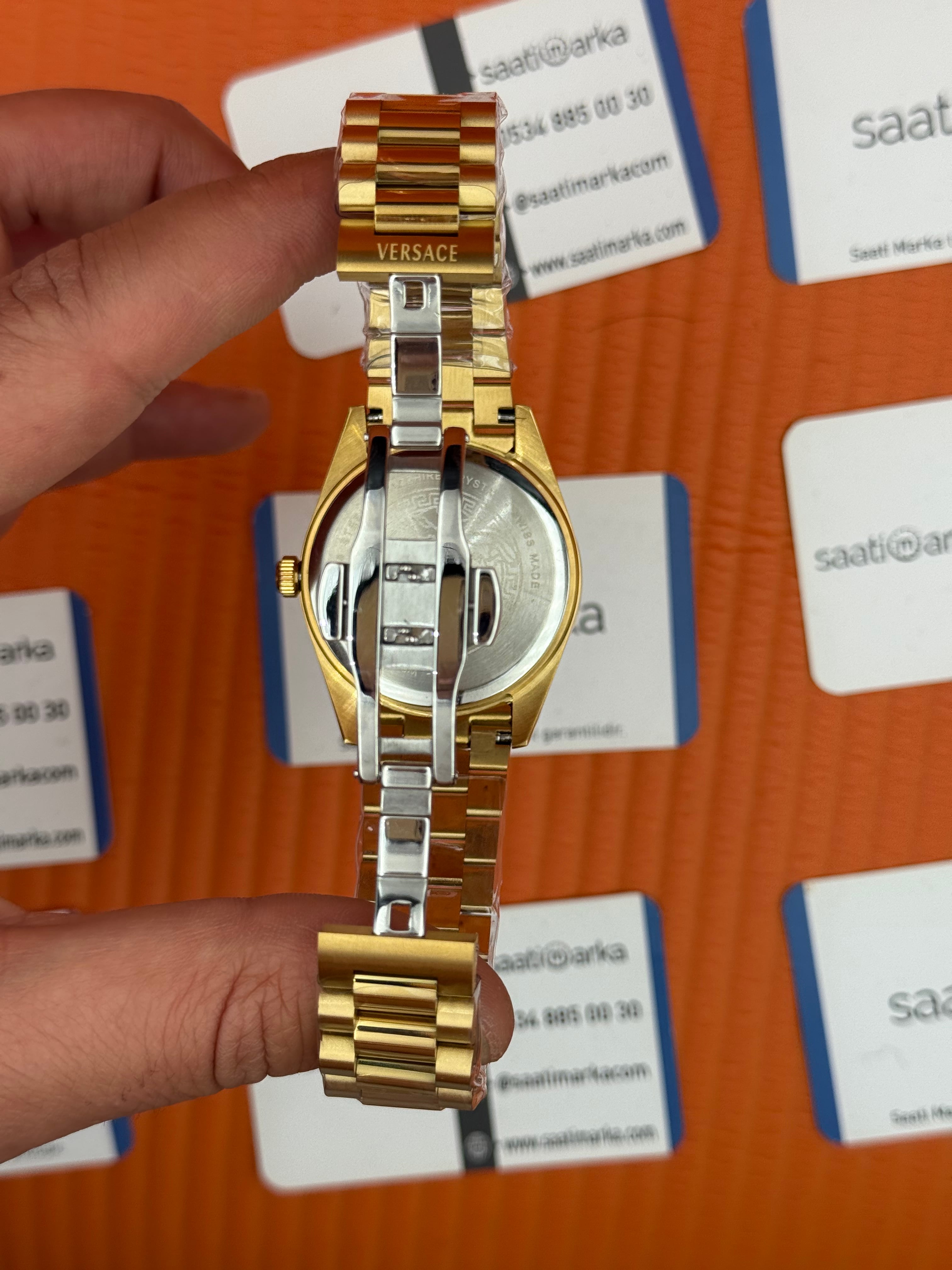VERSACE 40mm siyah kadran gold kasa kordon erkek kol saati