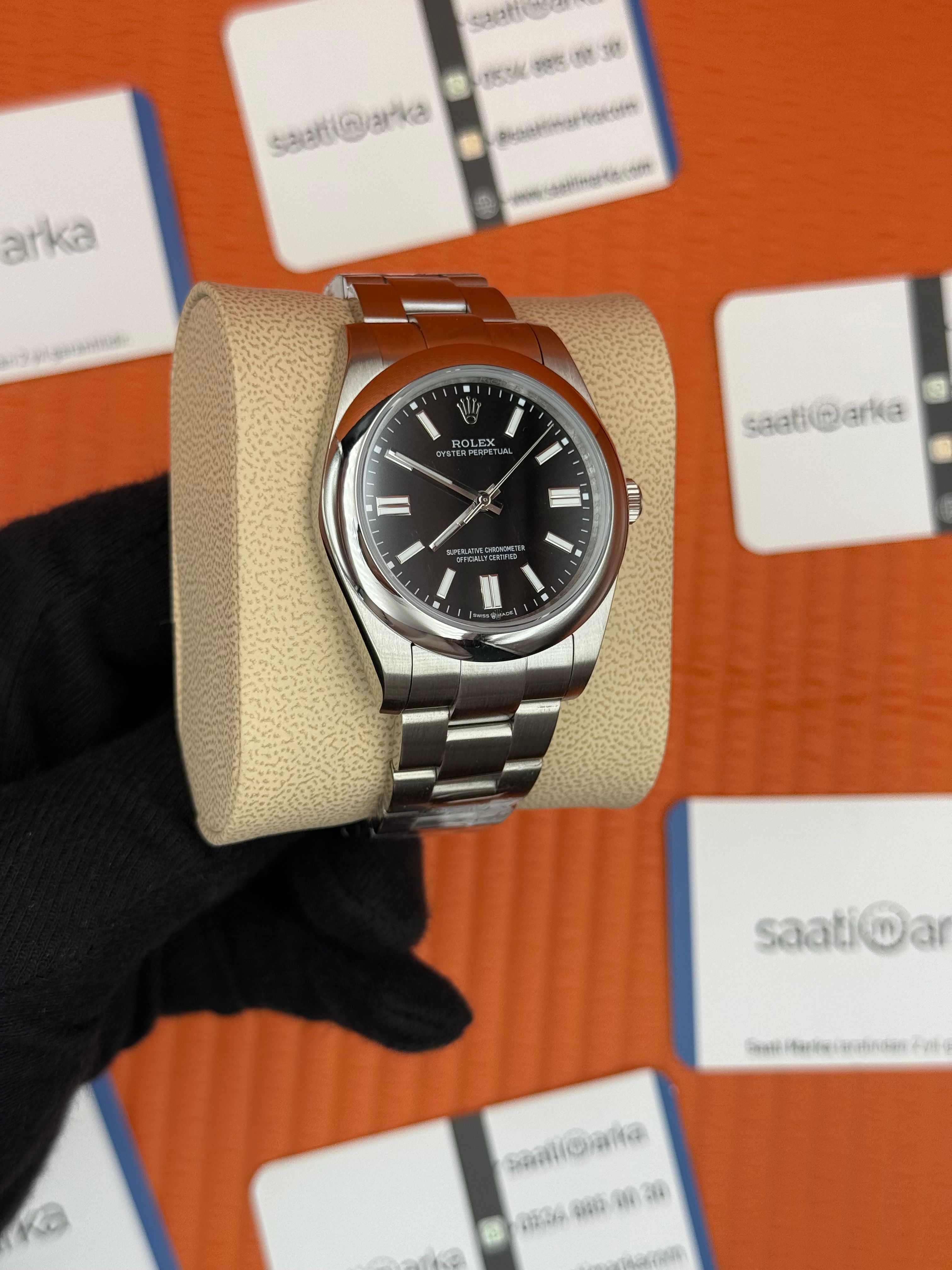 ROLEX OYSTER Perpetual black dial silver kasa-kordon
