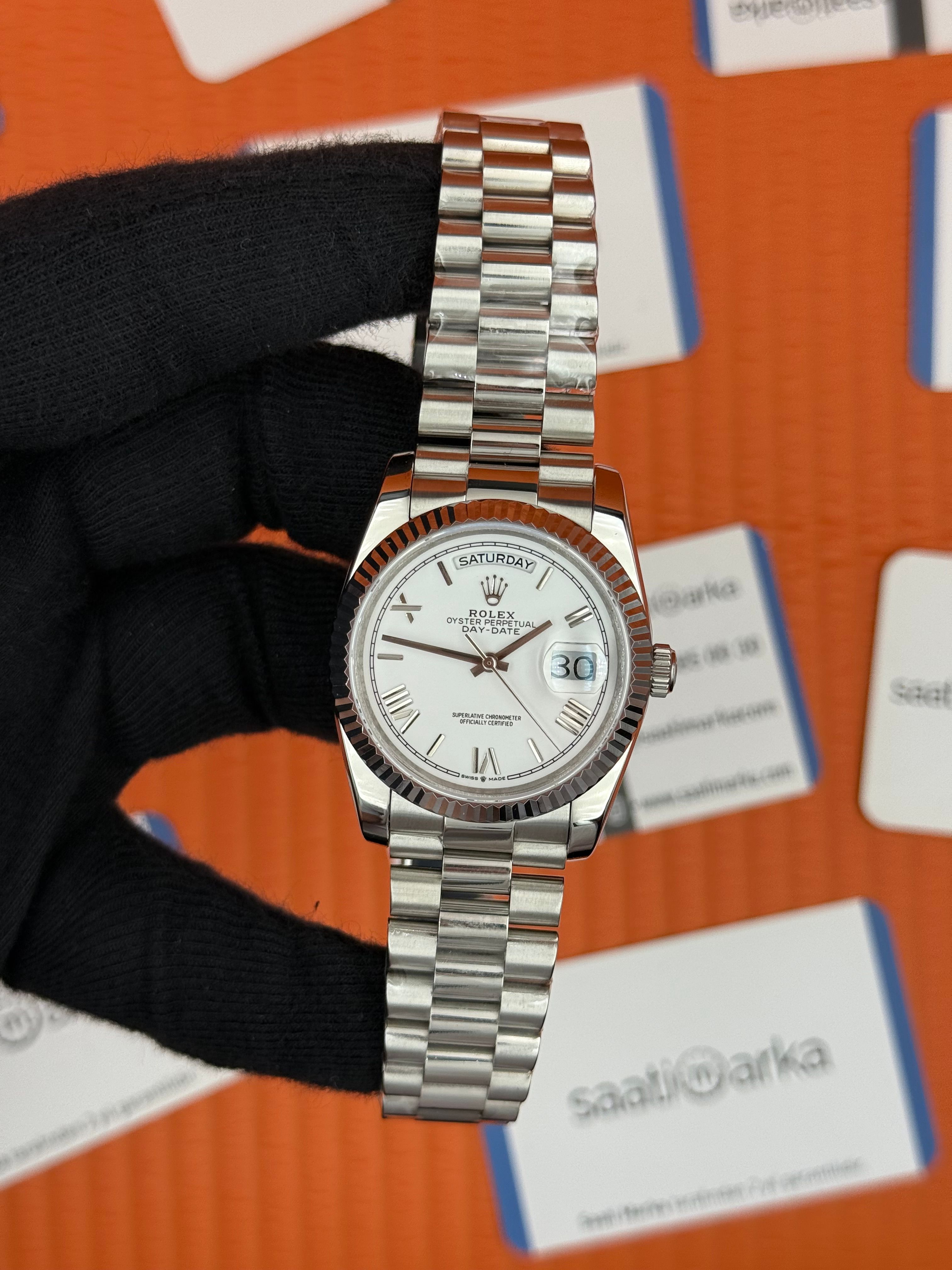 ROLEX day date 36mm beyaz kadran silver president kordon