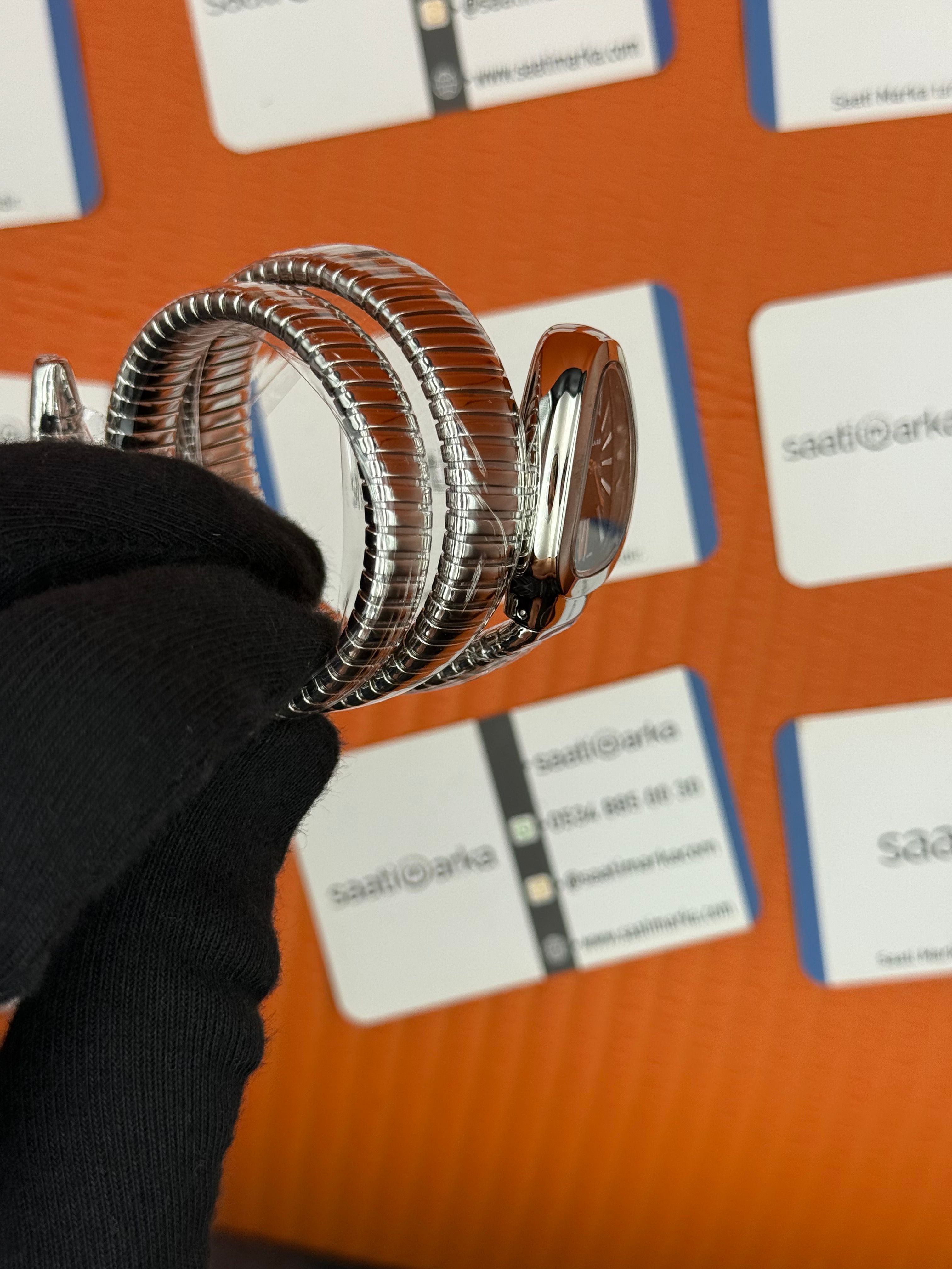 BVLGARİ serpenti çift sarma silver kordon siyah kadran kadın kol saati