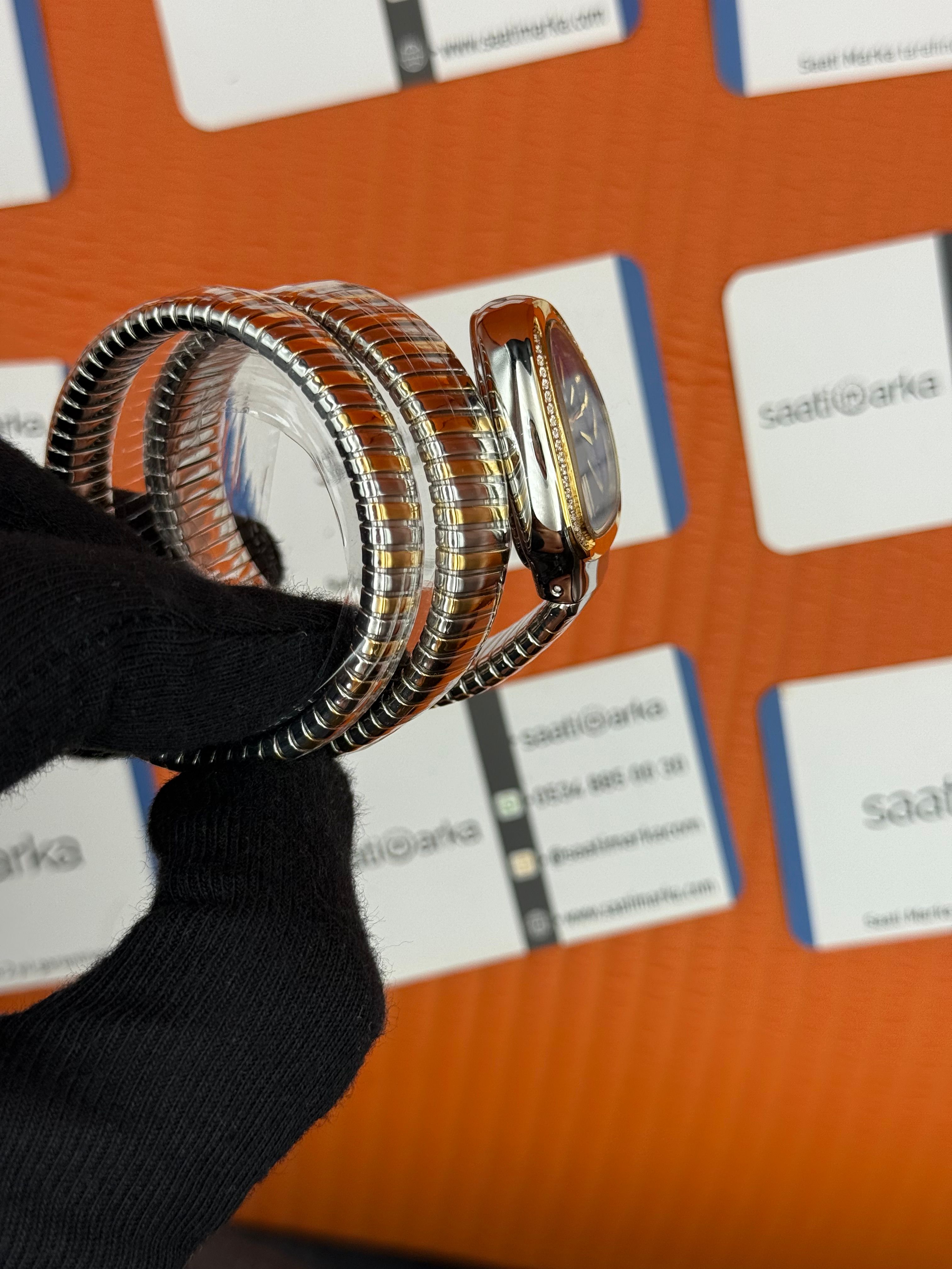 BVLGARİ serpenti çift sarma gold silver kordon taşlı bezel mavi kadran kadın kol saati