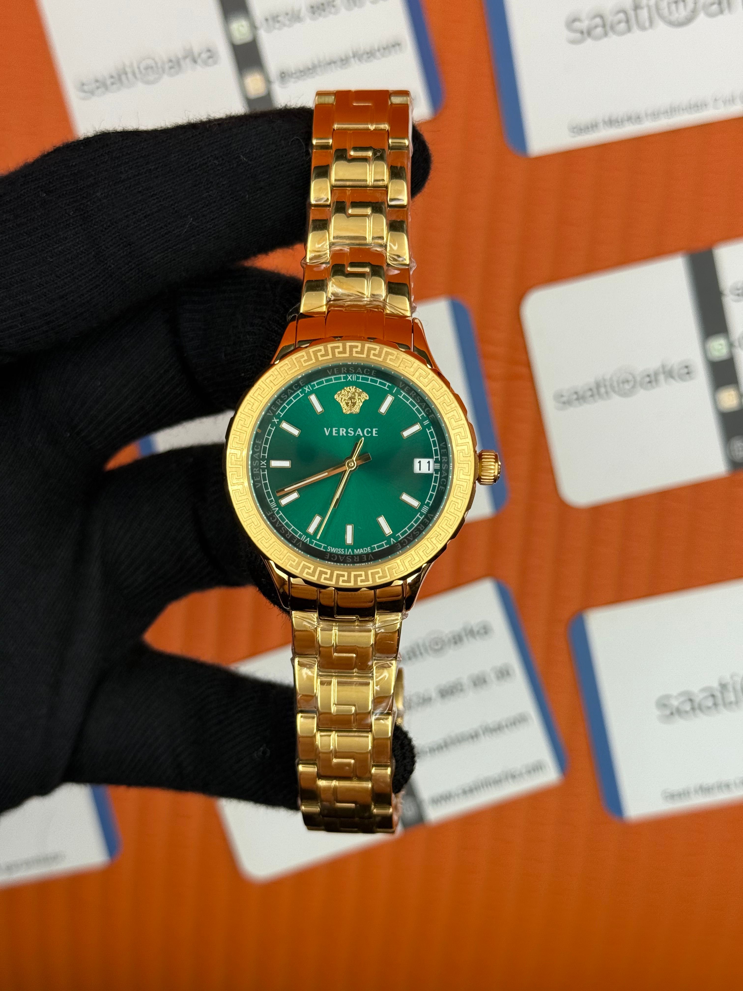 VERSACE yeşil kadran gold kasa kordon kadın kol saati