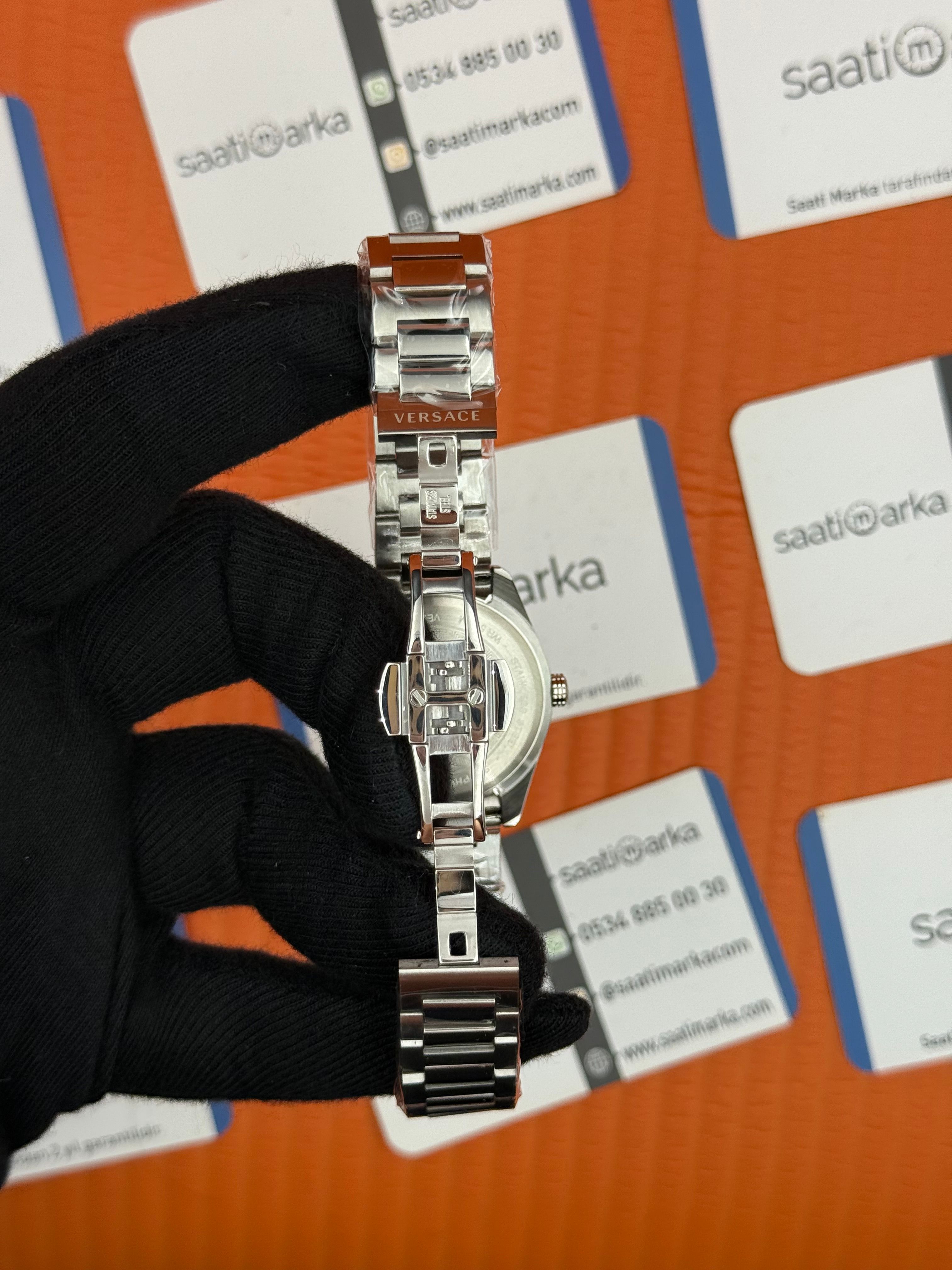 VERSACE lacivert kadran silver kasa kordon kadın kol saati