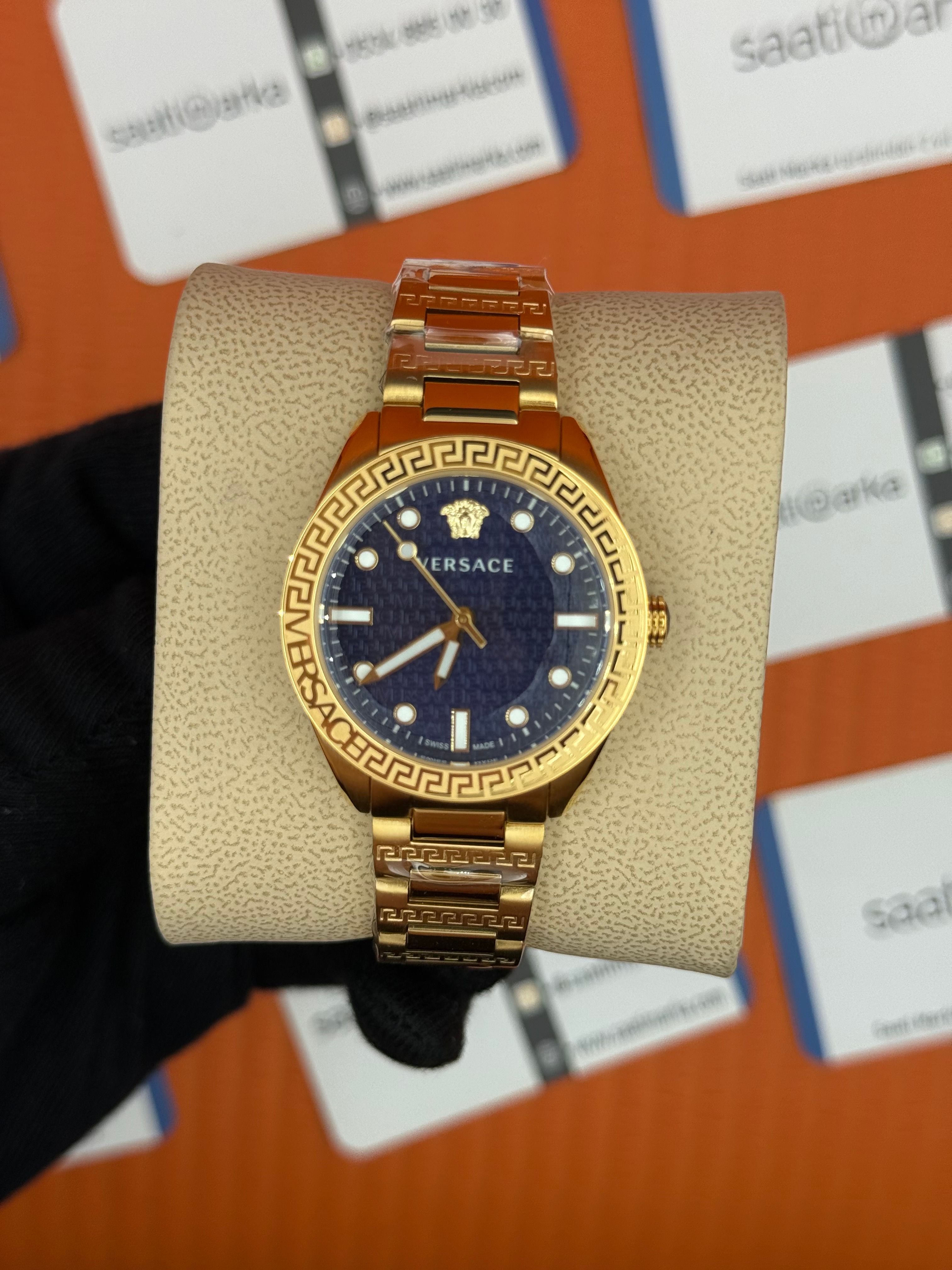 VERSACE lacivert kadran gold kasa kordon kadın kol saati