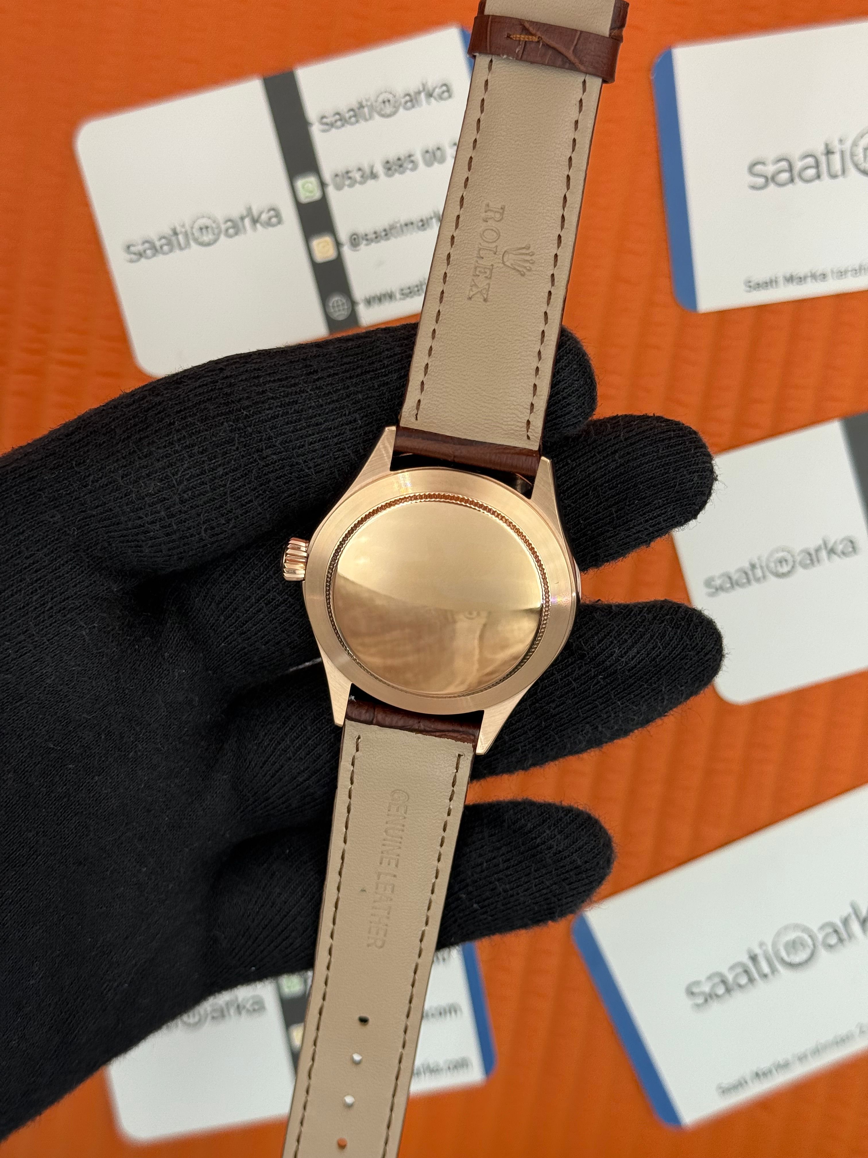 ROLEX Cellini rose kasa rose kadran kahverengi deri kordon