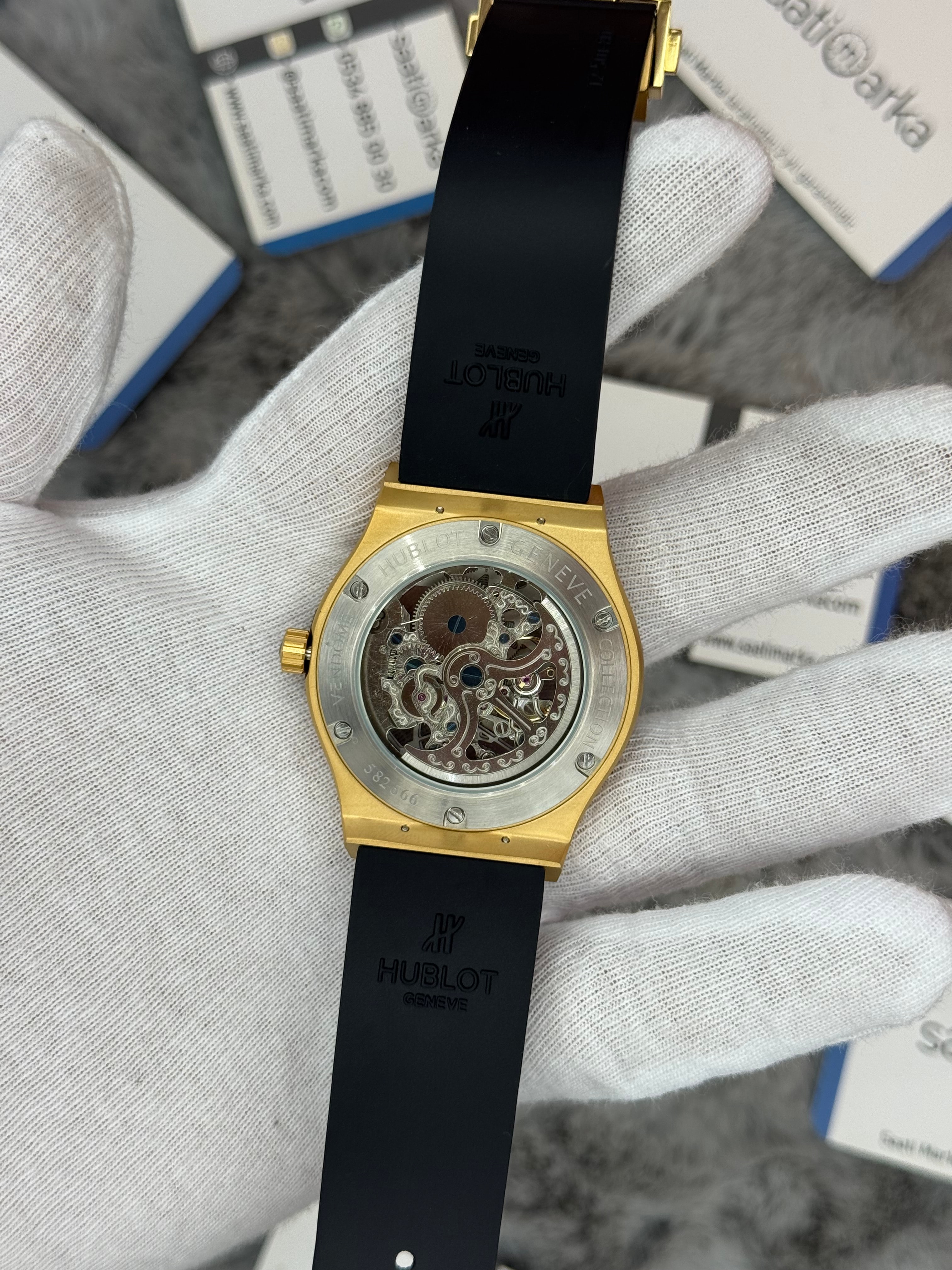 HUBLOT big bang tourbillon 41mm gold kasa siyah kauçuk kordon erkek kol saati