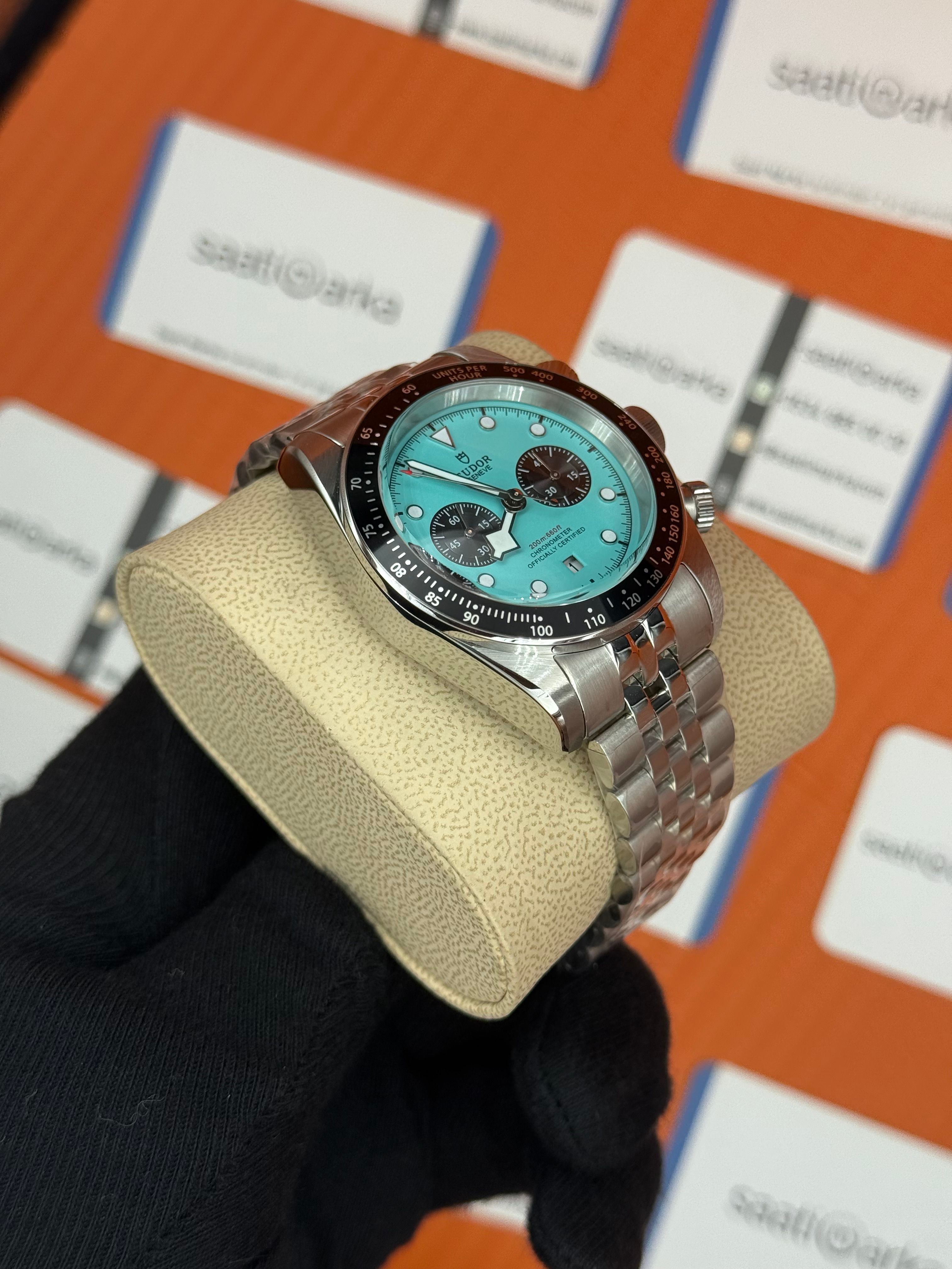 TUDOR black bay flamingo blue turkuaz  kadran silver jubilee kordon  41mm erkek kol saati