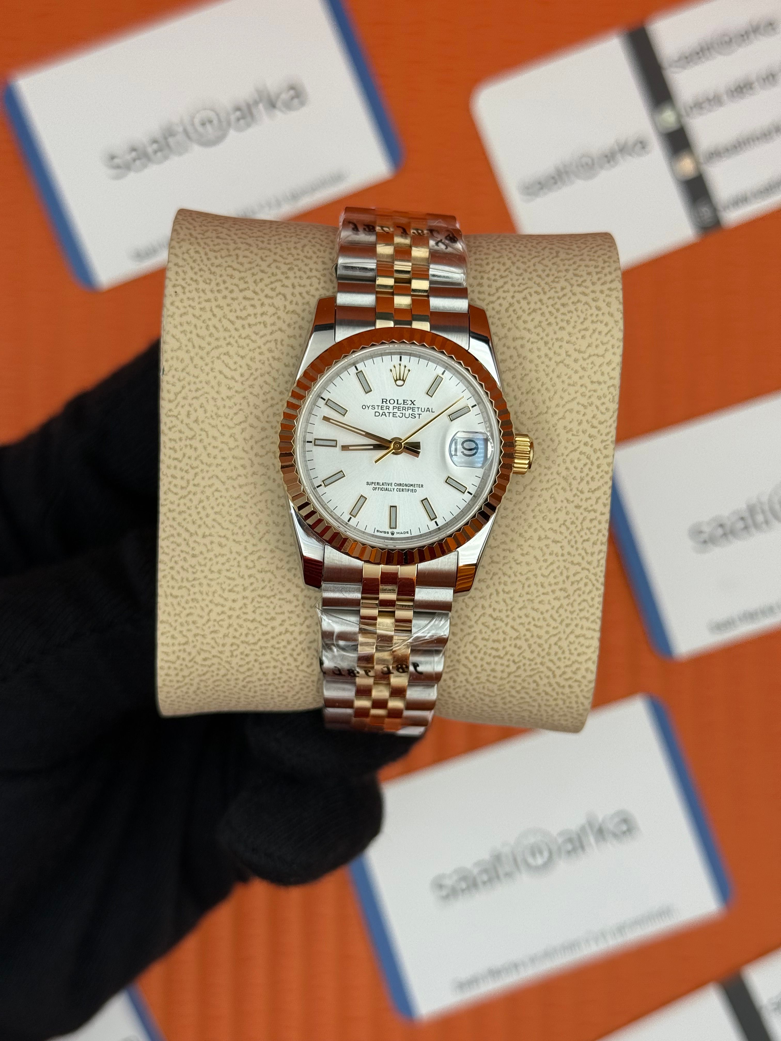 ROLEX datejust 31mm beyaz kadran gold silver jubilee kordon