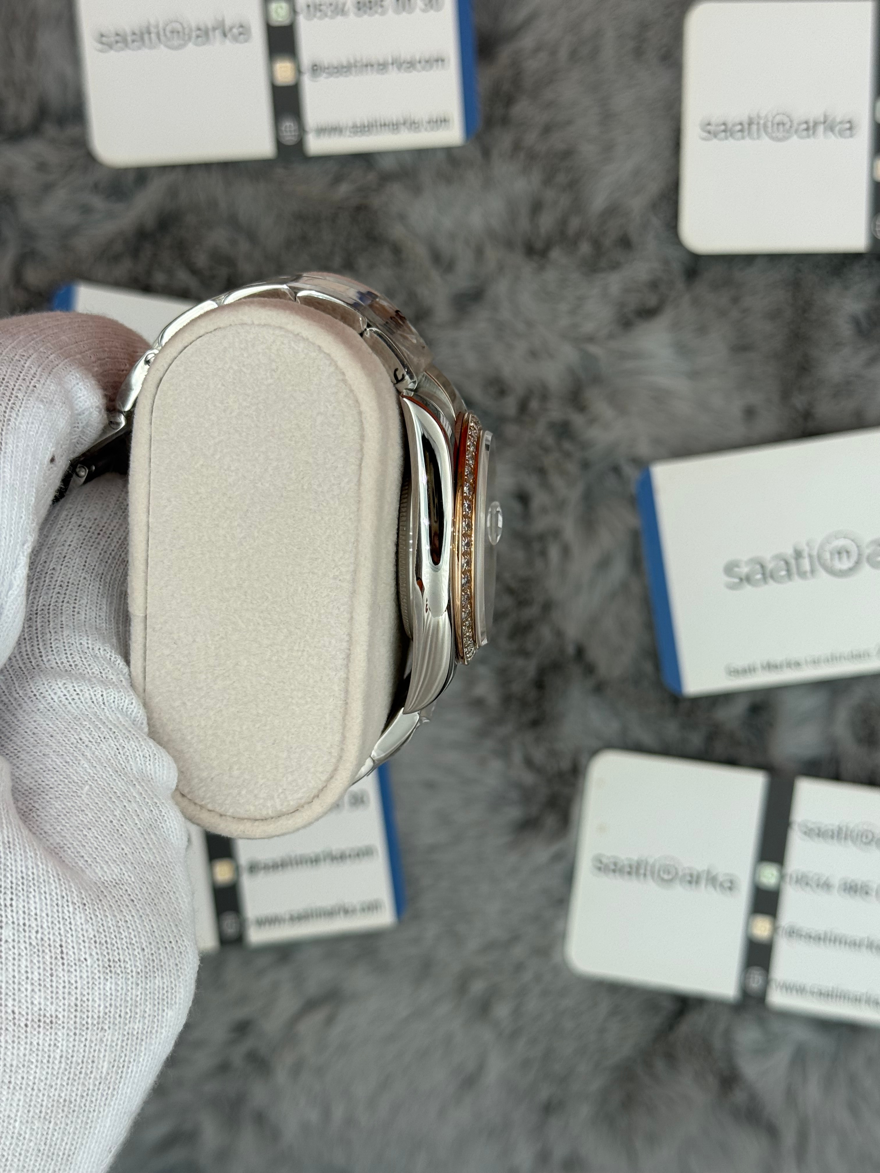 ROLEX Datejust 36mm gri kadran taşlı bezel silver kasa rose silver oyster kordon 