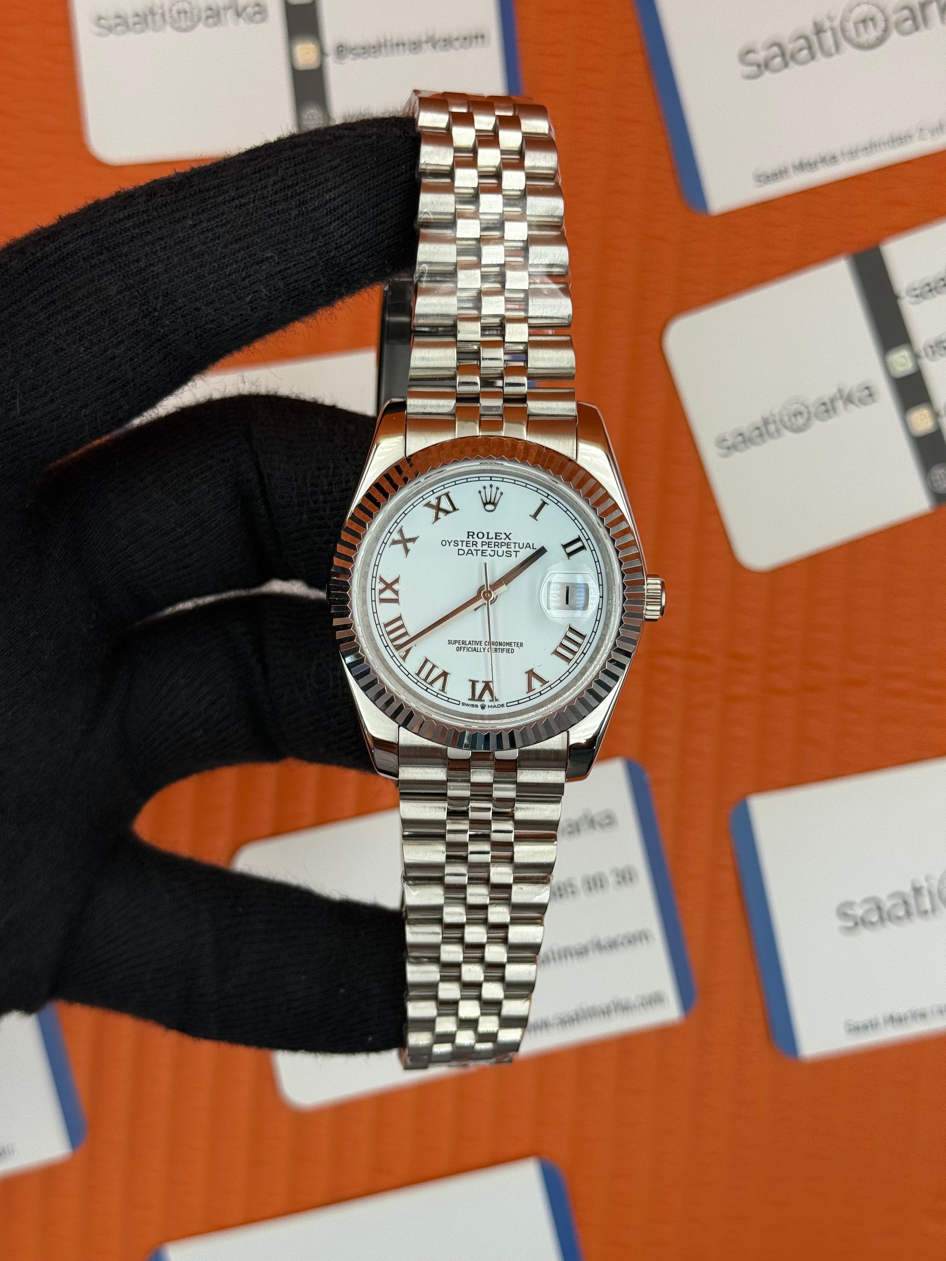ROLEX Datejust roma rakamlı white dial silver jubilee kordon