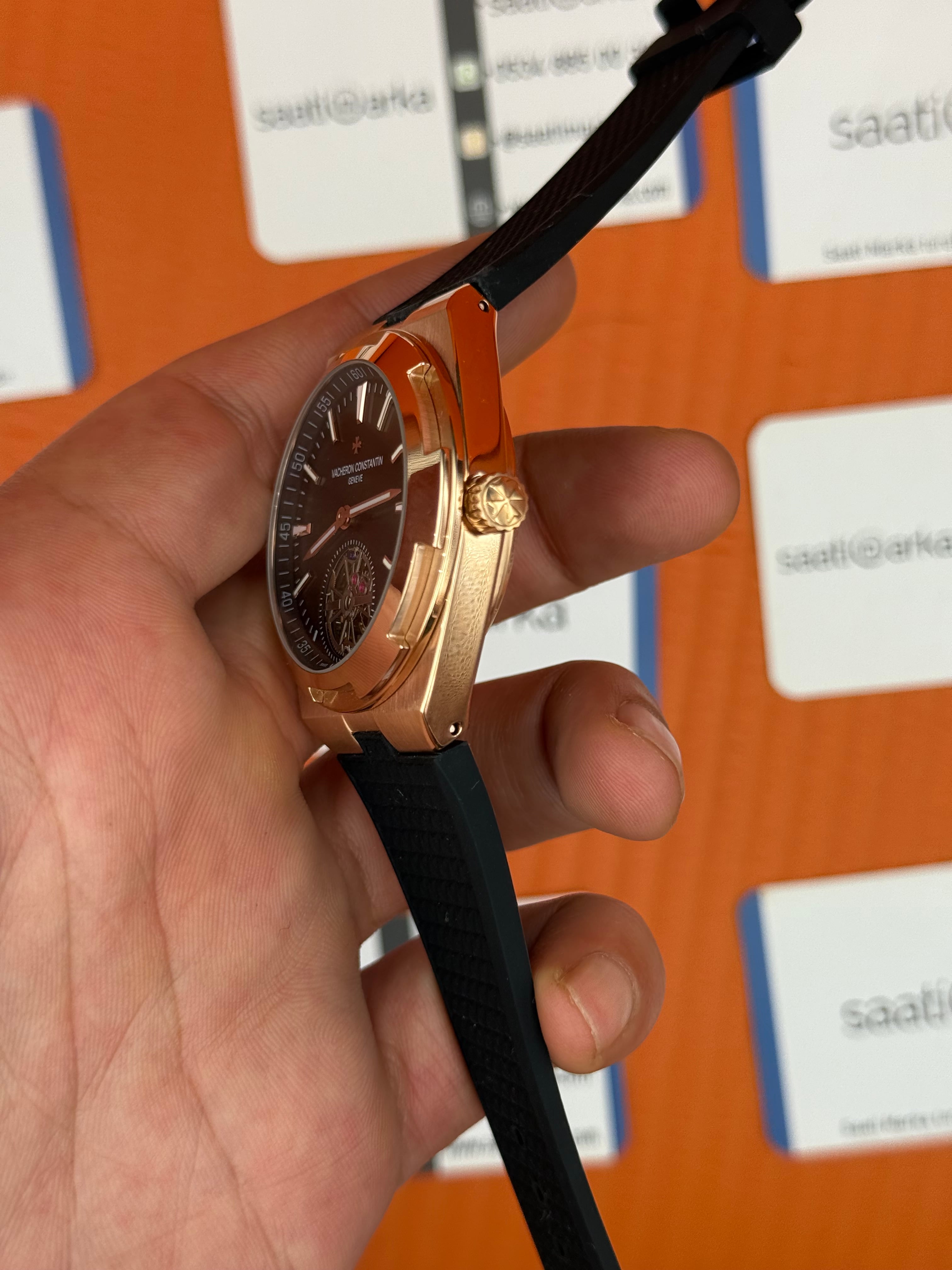 VACHERON CONSTANTIN overseas tourbillon siyah kadran rose kasa siyah kauçuk kordon erkek kol saati