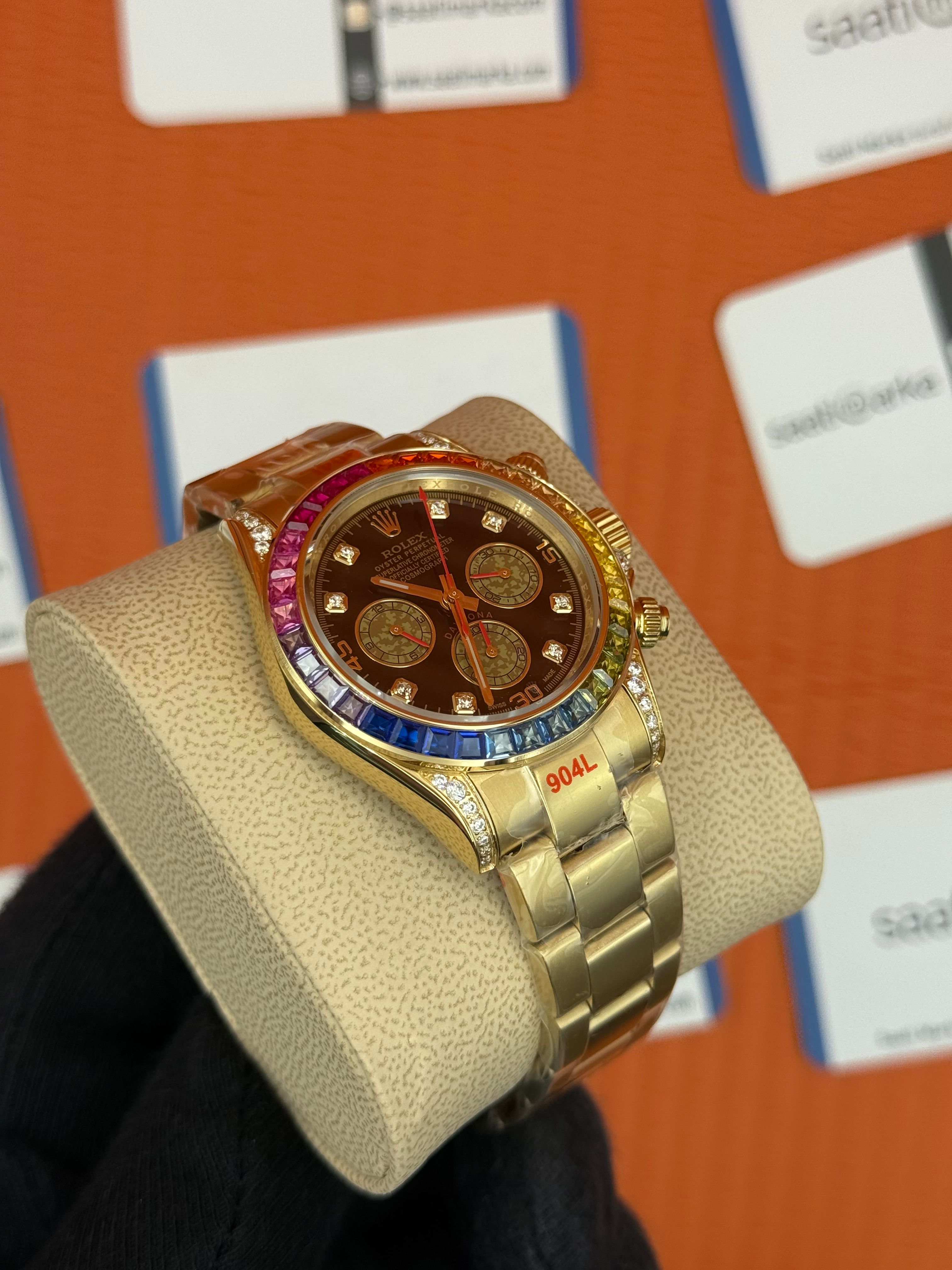 ROLEX Daytona rainbow black dial gold kasa-kordon