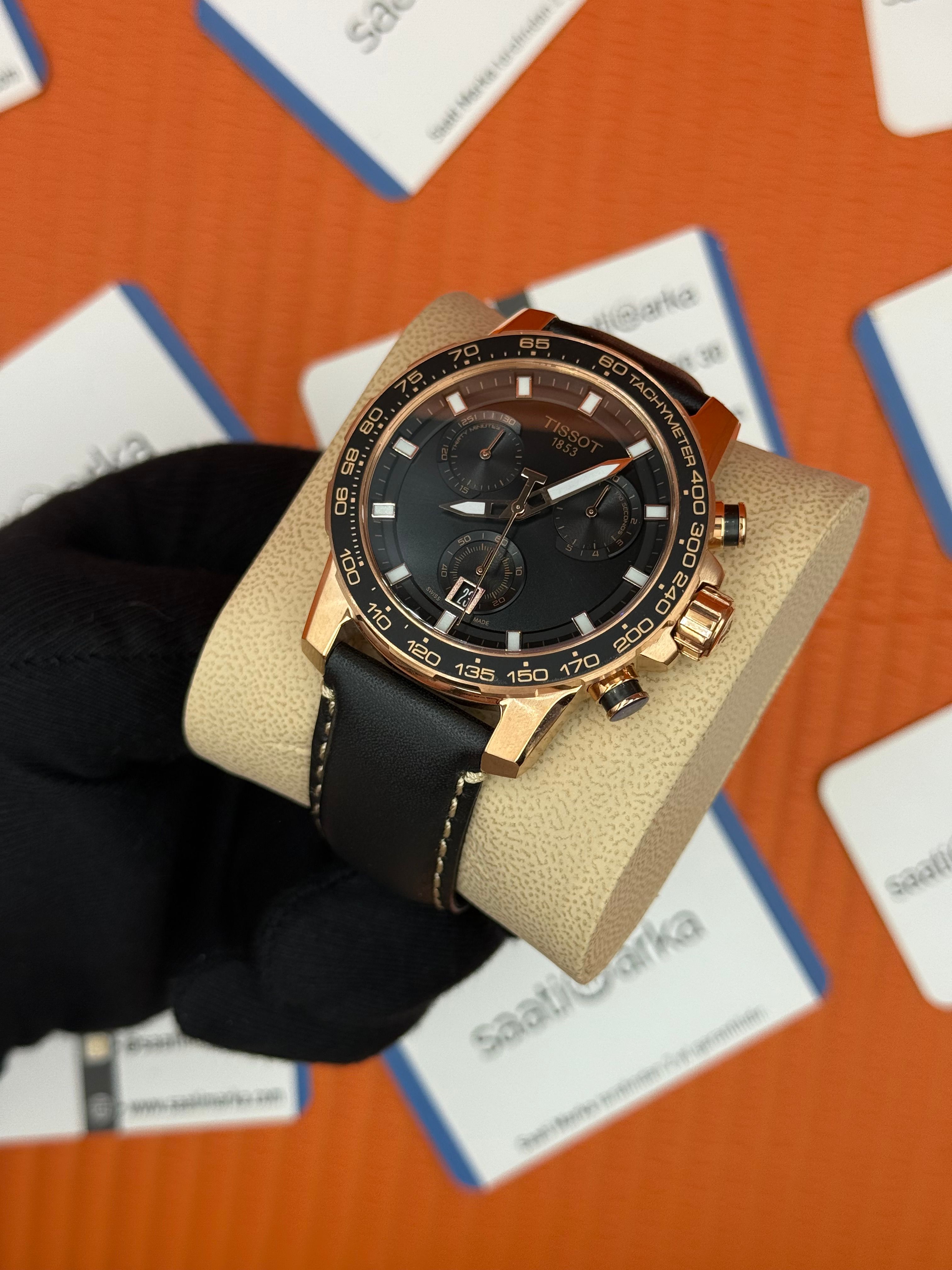 TISSOT siyah deri kordon rose kasa siyah kadran erkek kol saati