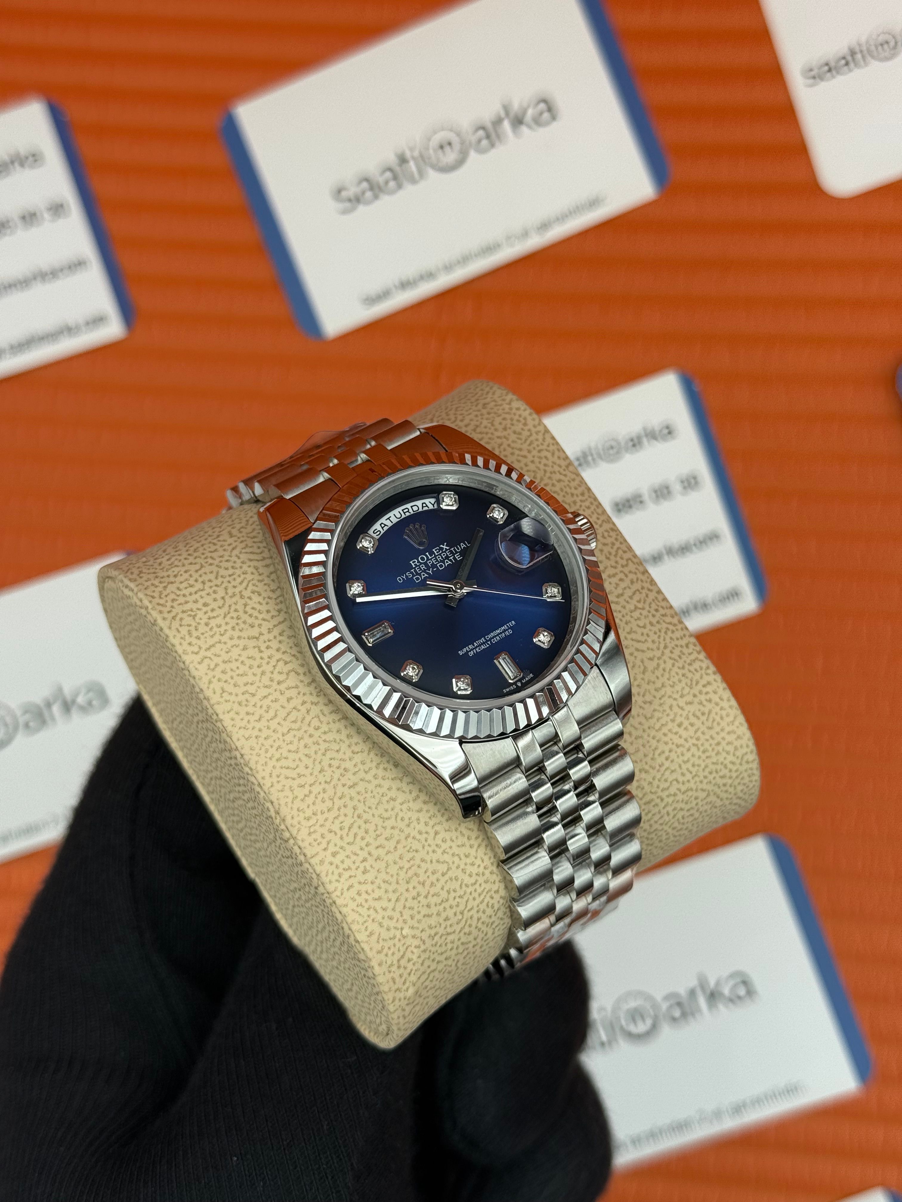 ROLEX Day Date vaget taşlı mavi siyah kadran silver jubilee kordon