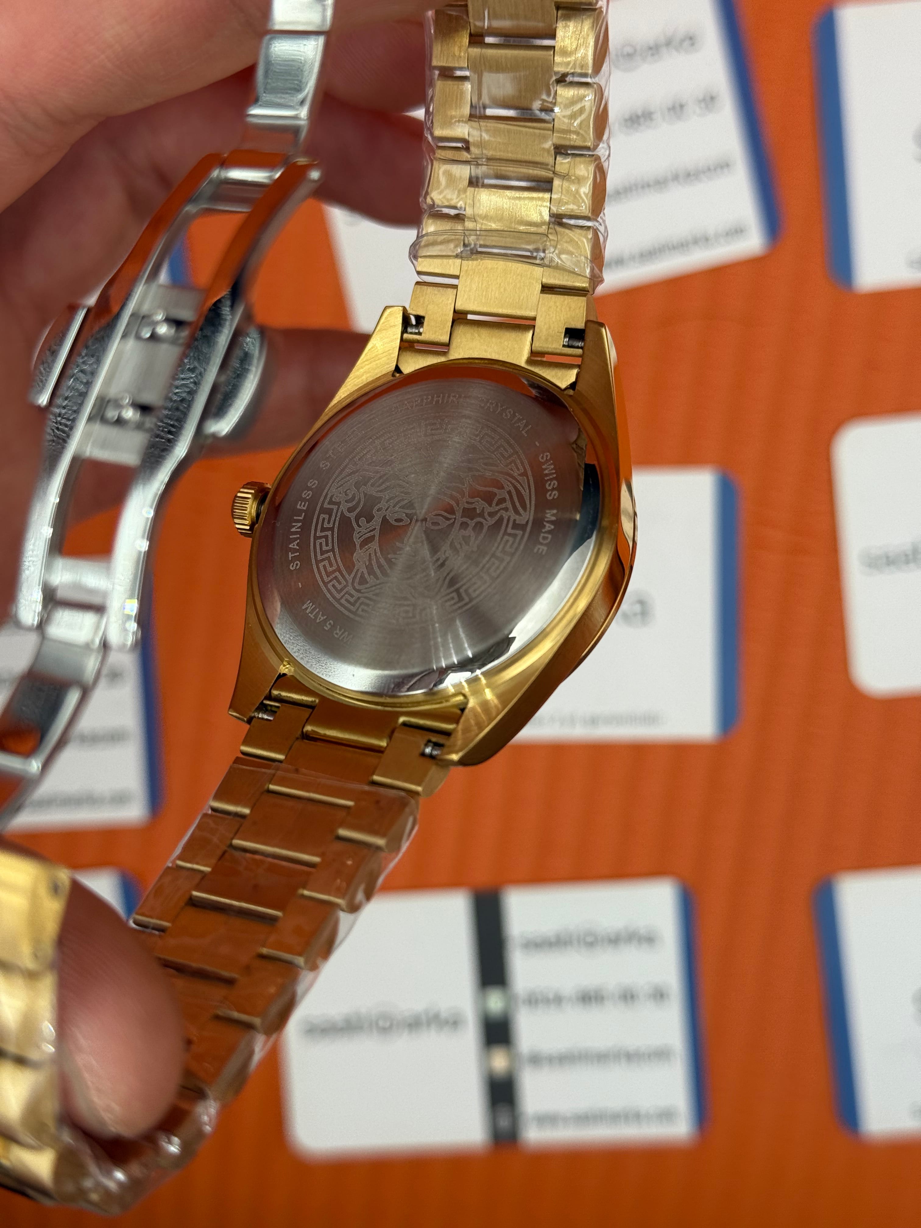 VERSACE 40mm siyah kadran gold kasa kordon erkek kol saati
